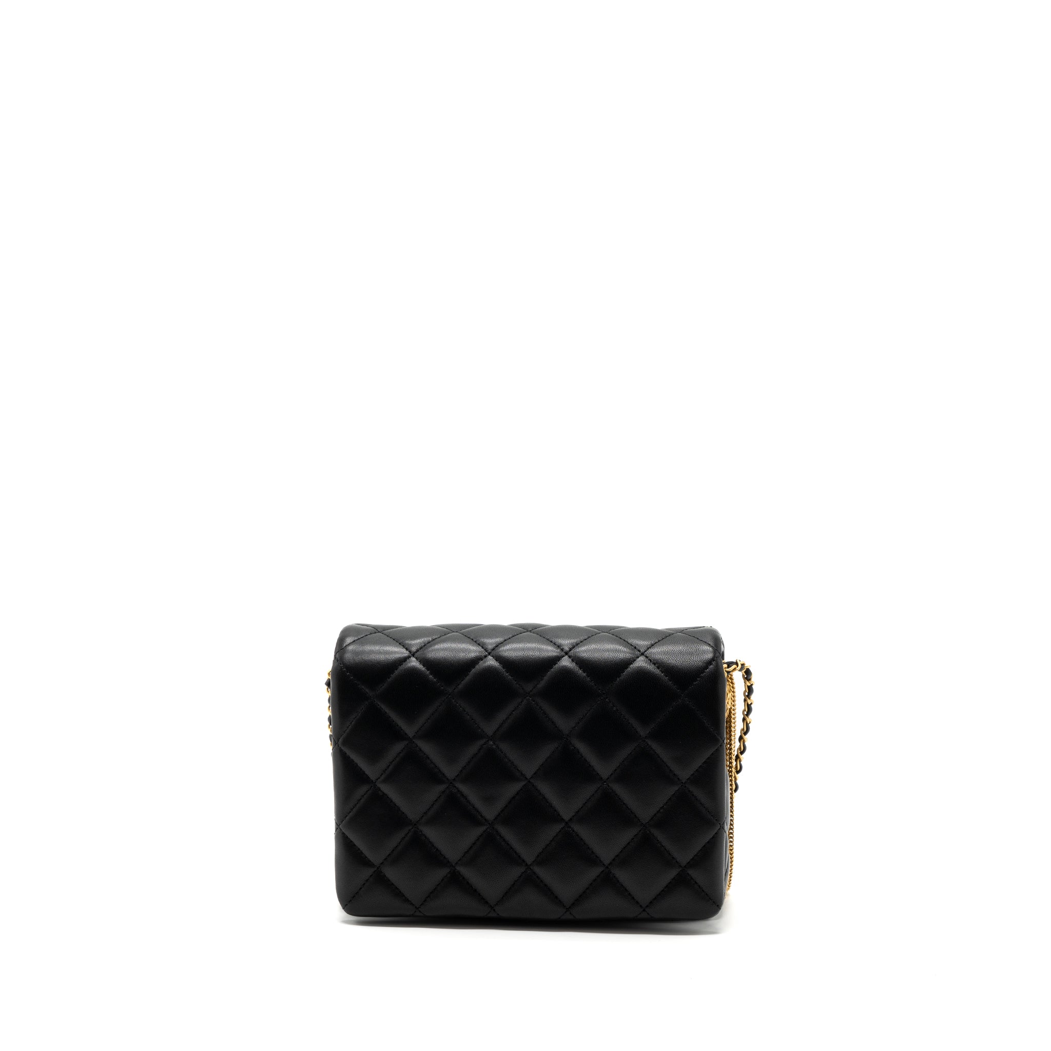 CHANEL 22A BUTTON ON CHAIN FLAP SHOULDER BAG LAMBSKIN BLACK BRUSHED GHW(MICROCHIP)