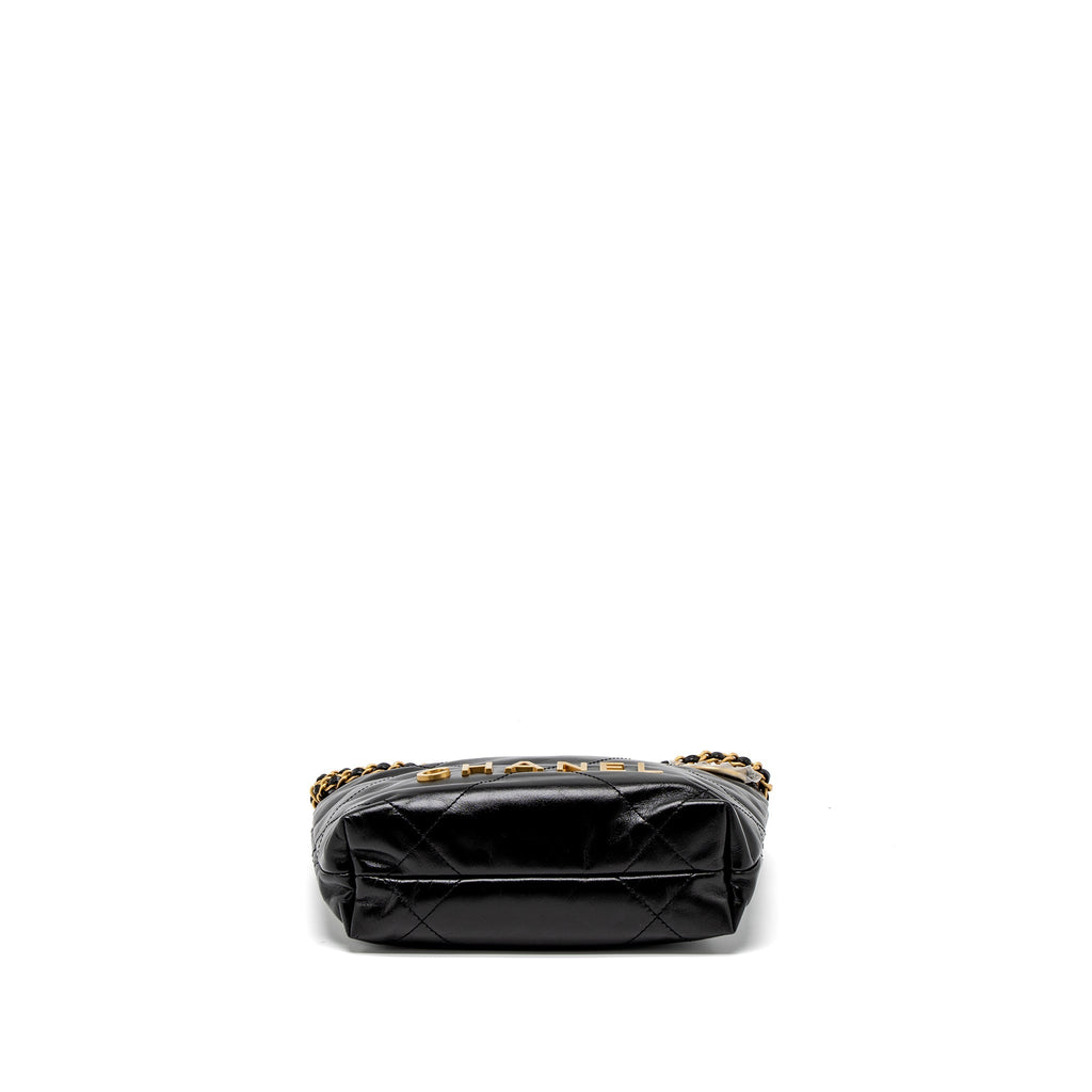 CHANEL 23S MINI 22 BAG SHINY CALFSKIN BLACK BRUSHED GHW (MICROCHIP)