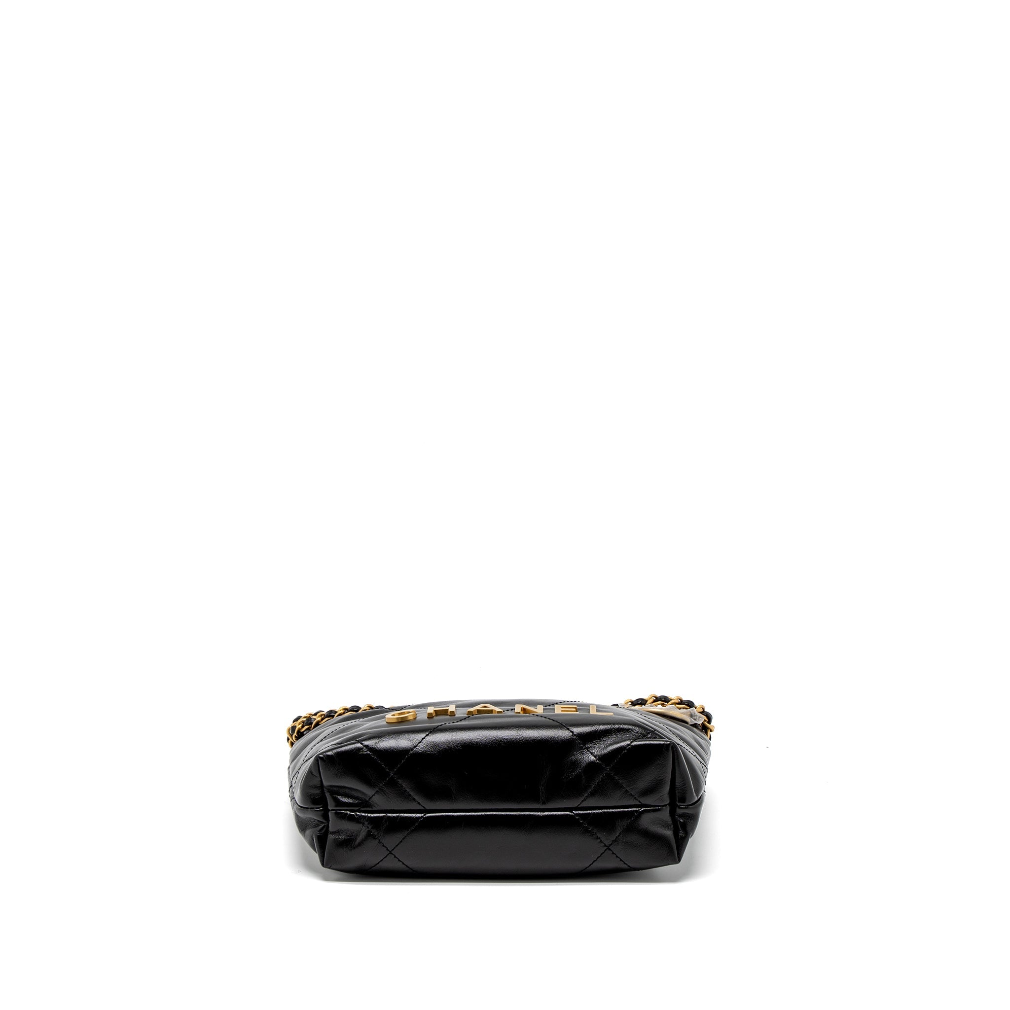 CHANEL 23S MINI 22 BAG SHINY CALFSKIN BLACK BRUSHED GHW (MICROCHIP)