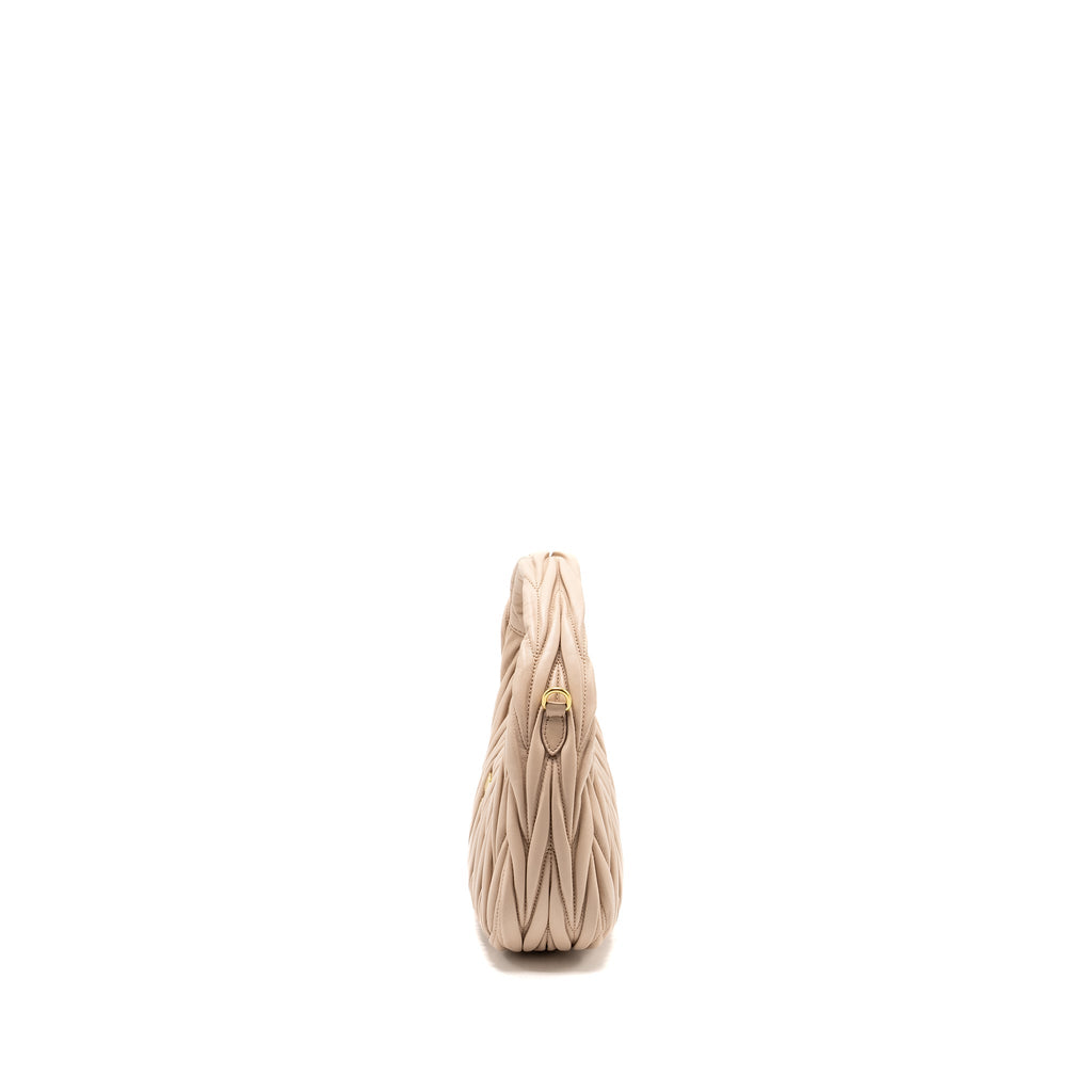 MIUMIU WANDER MATELASSE HOBO BAG NAPPA LAMBSKIN BEIGE GHW