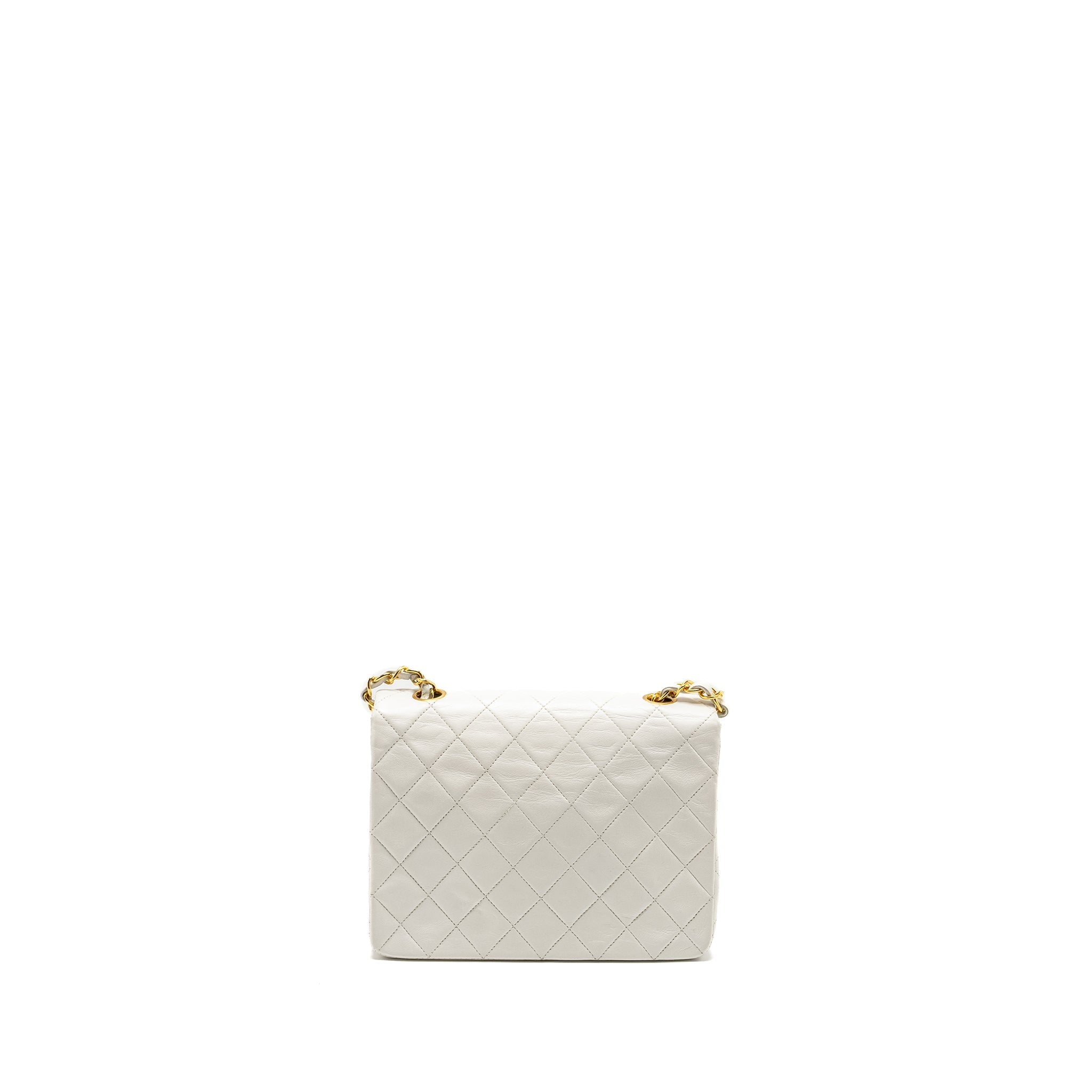 CHANEL VINTAGE QUILTED SQUARE FLAP BAG LAMBSKIN WHITE GHW