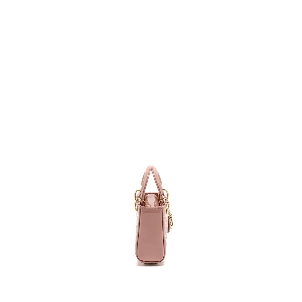 DIOR MICRO LADY DIOR PATENT LEATHER DARK PINK LGHW