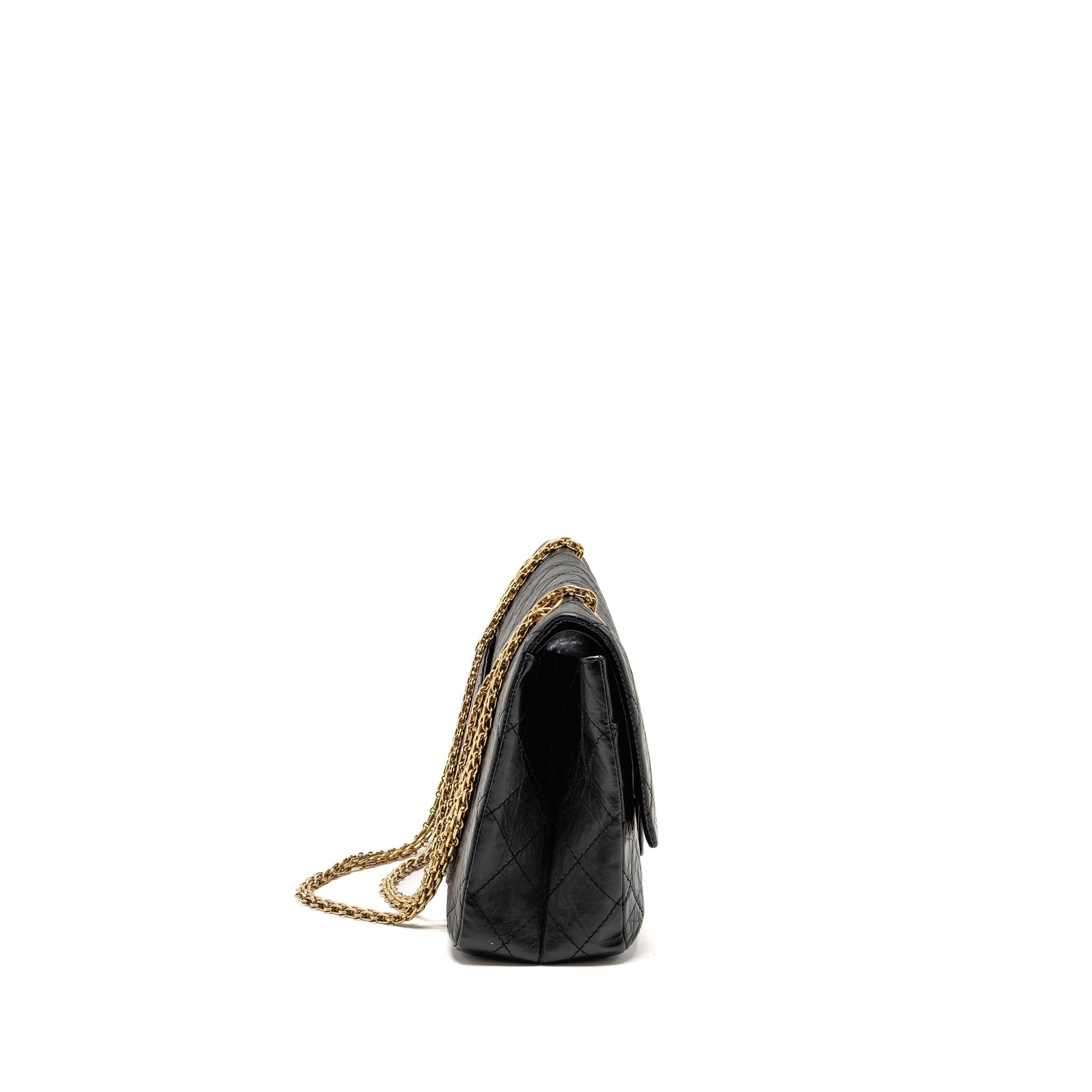 CHANEL 2.55 227 REISSUE DOUBLE FLAP BAG AGED CALFSKIN BLACK GHW