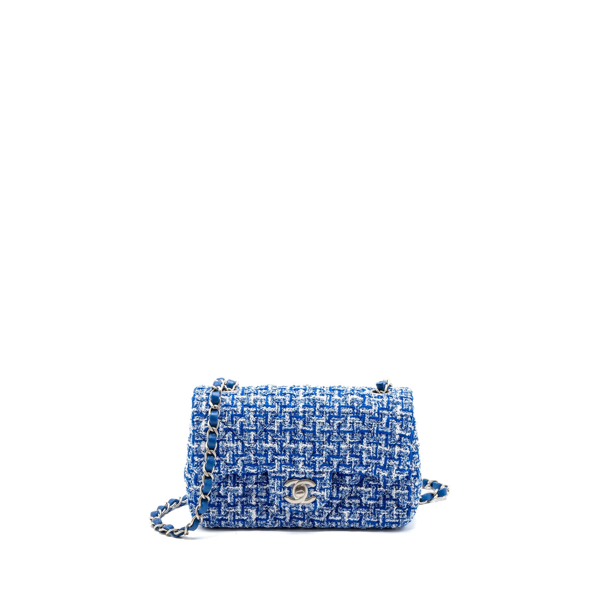 CHANEL MINI RECTANGULAR FLAP TWEED BLUE / MULTICOLOUR SHW (MICROCHIP)