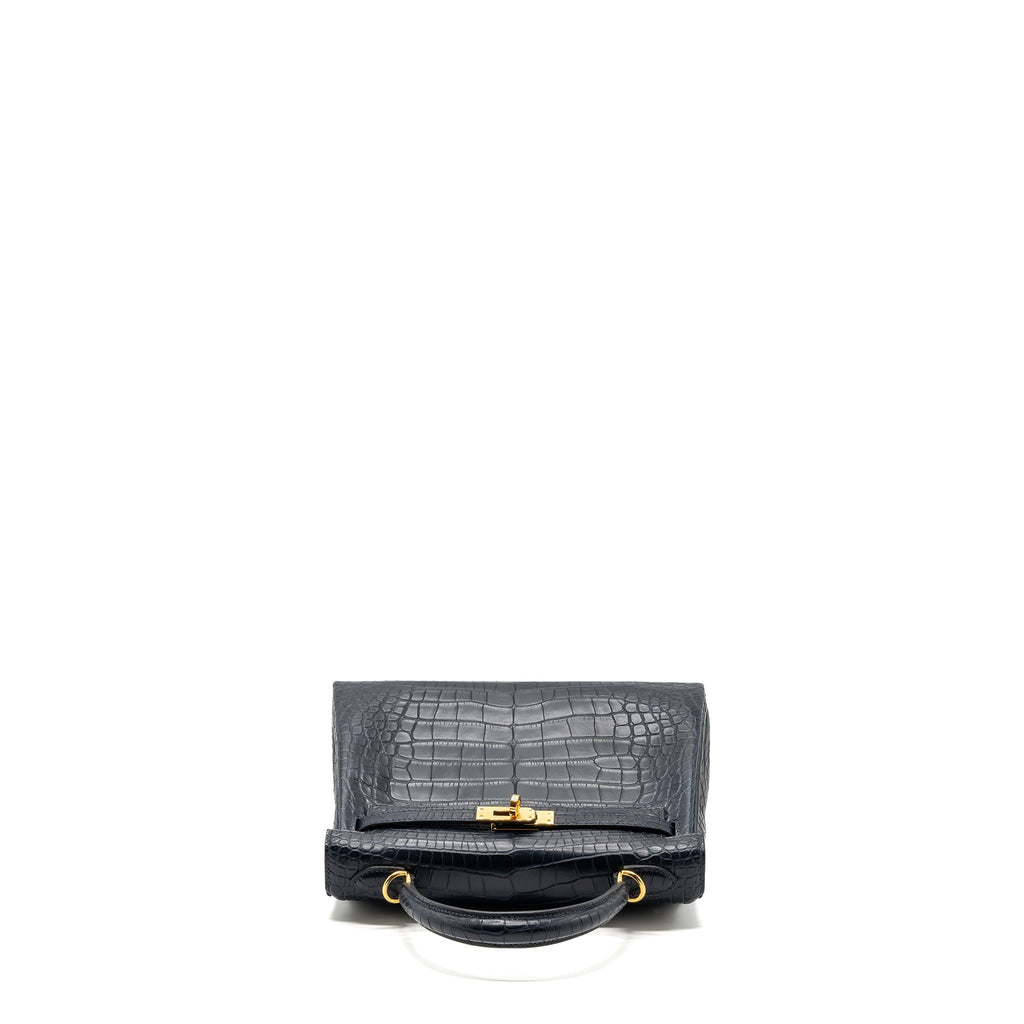 HERMES KELLY 25 MATTE CROCODILE ALLIGATOR MISSISSIPPIENSIS BLUE INDIGO GHW