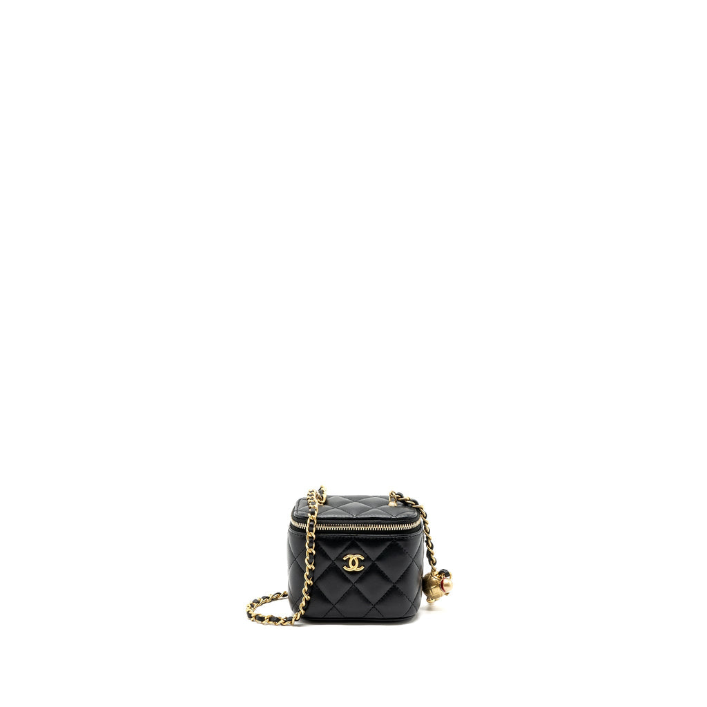CHANEL PEARL CRUSH MINI VANITY CASE LAMBSKIN BLACK GHW (MICROCHIP)