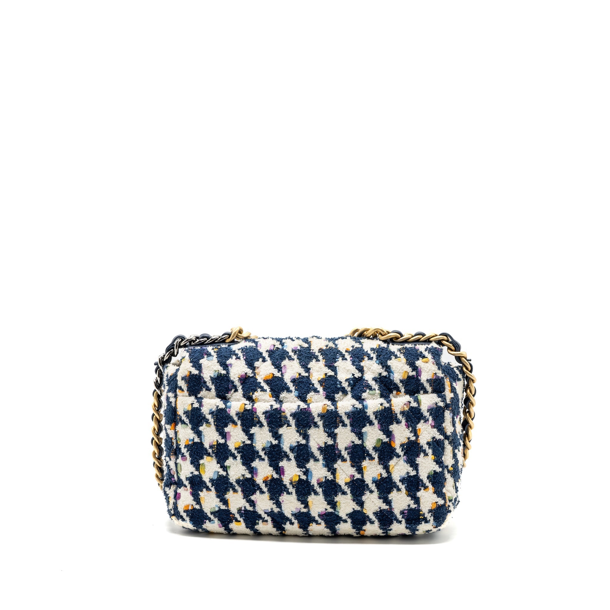 CHANEL SMALL 19 BAG FABRIC MULTICOLOUR BLUE / WHITE MULTICOLOUR HARDWARE