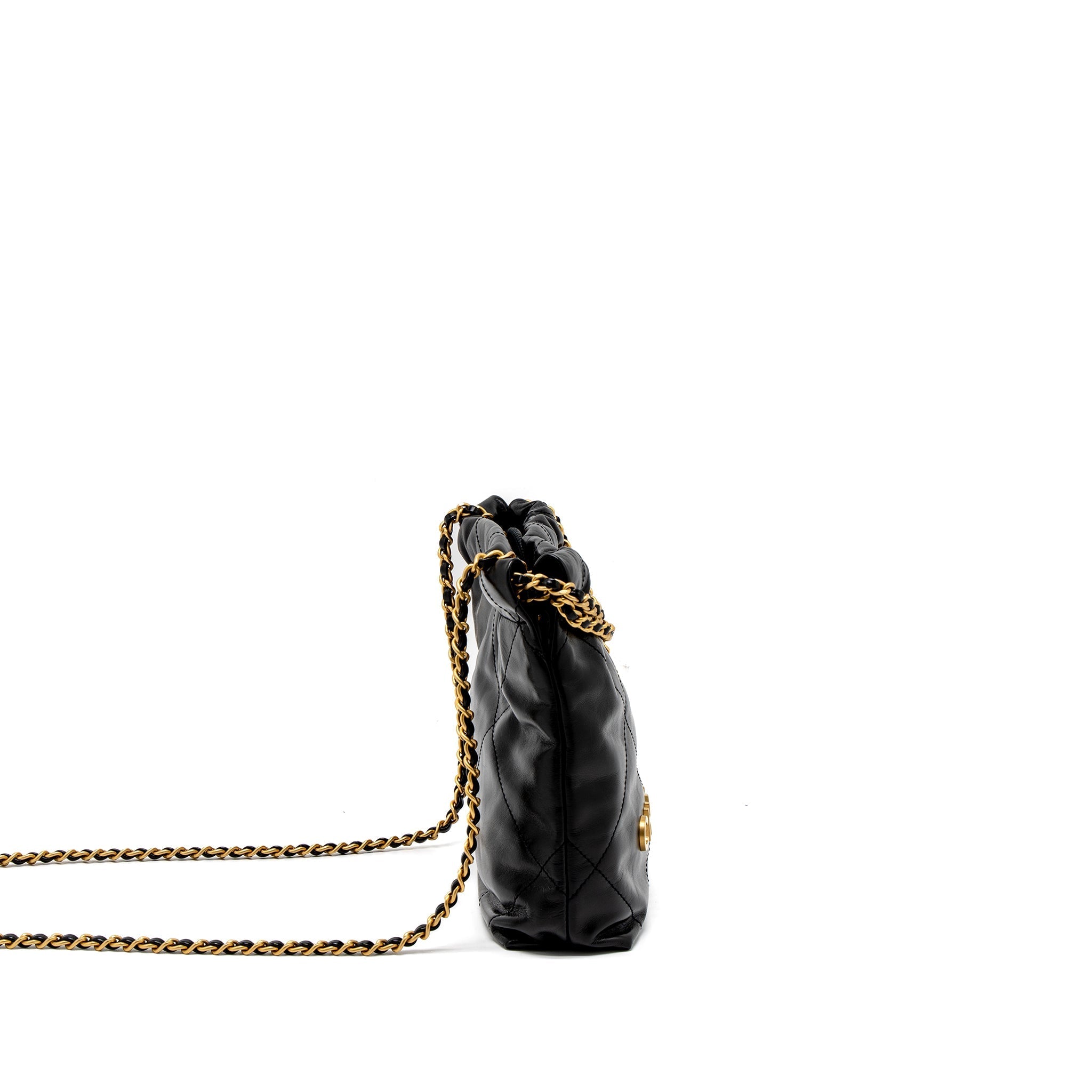 CHANEL 23S MINI 22 BAG SHINY CALFSKIN BLACK BRUSHED GHW (MICROCHIP)
