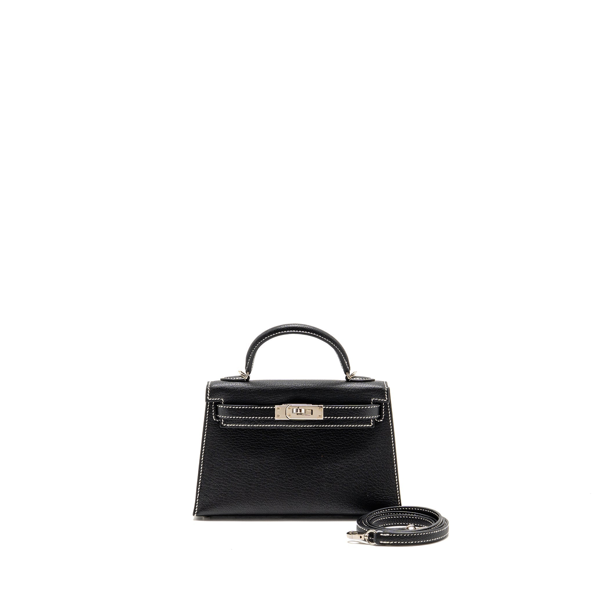 HERMES MINI KELLY II SPECIAL ORDER CHÈVRE MYSORE BLACK/LIME SHW