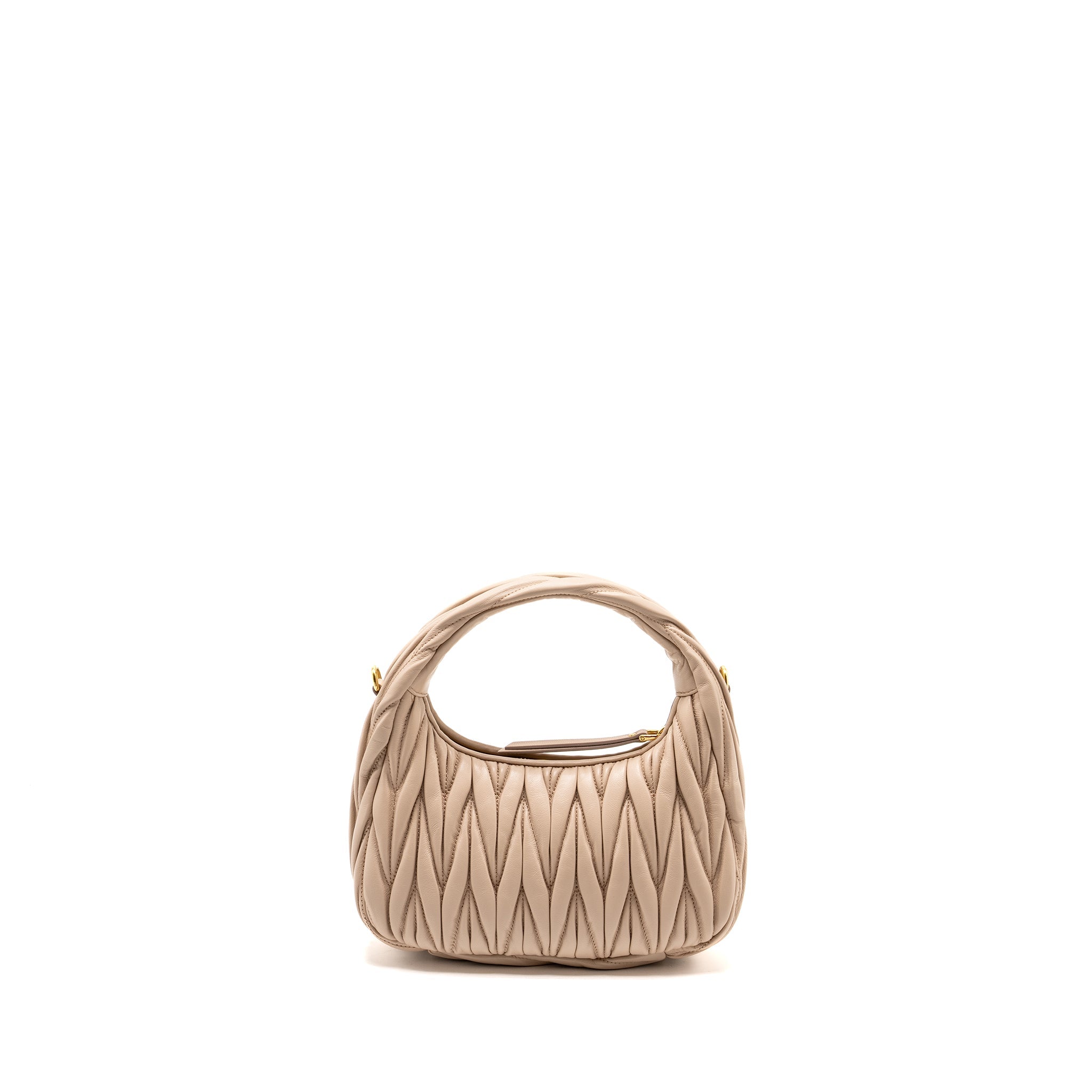 MIUMIU WANDER MATELASSE HOBO BAG NAPPA LAMBSKIN BEIGE GHW