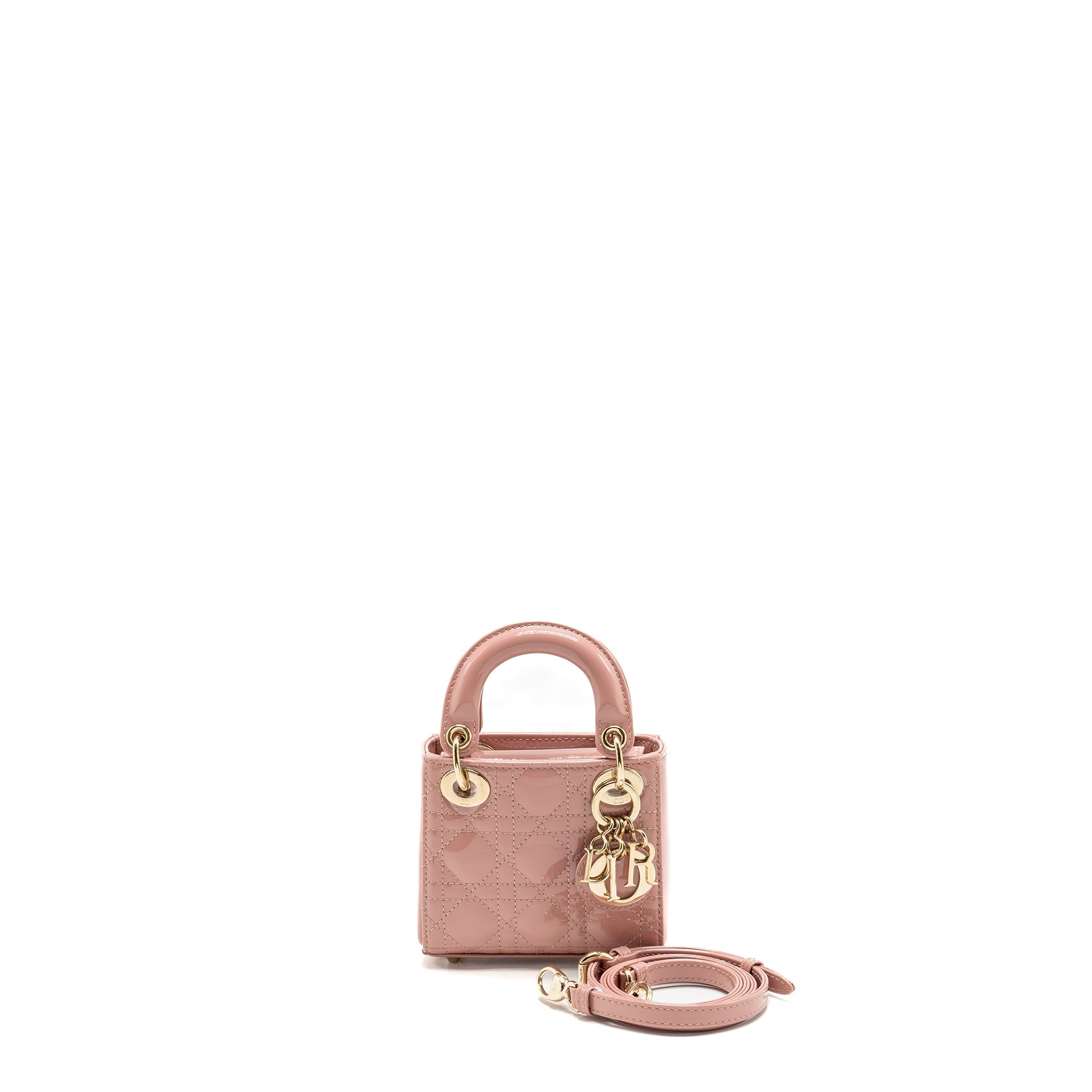DIOR MICRO LADY DIOR PATENT LEATHER DARK PINK LGHW