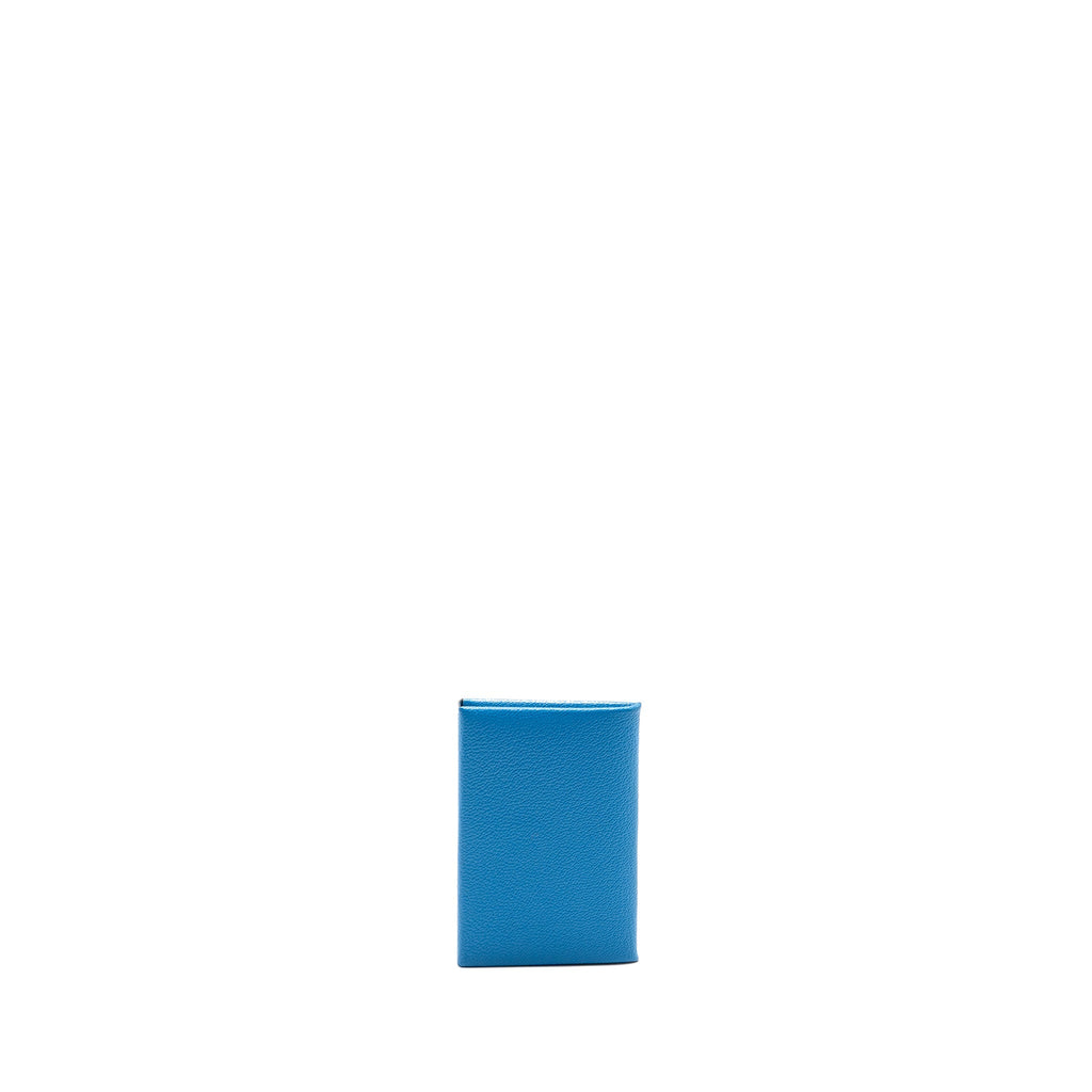 HERMES SPECIAL EDITION CALVI CARD HOLDER CHEVRE MYSORE BLUE BRIGHTON SHW