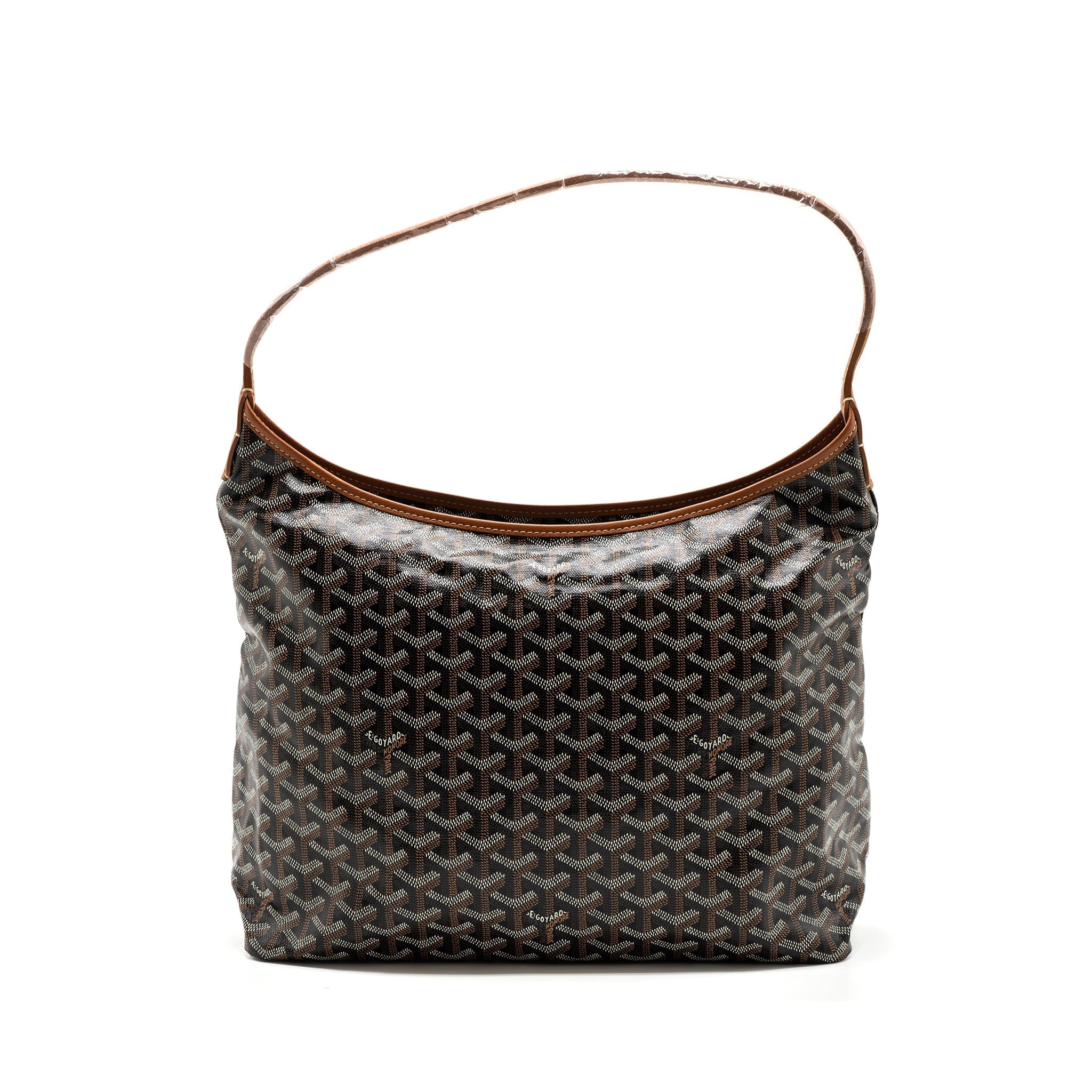 GOYARD BOHEME HOBO BAG CANVAS/ CALFSKIN BLACK/ TAN SHW WITH NECESSAIRE BAG ECRU