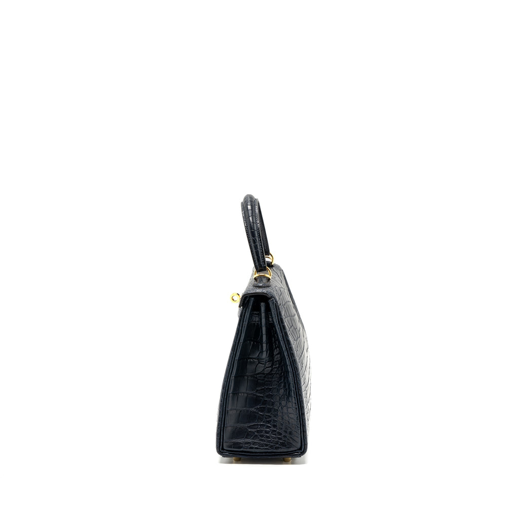 HERMES KELLY 25 MATTE CROCODILE ALLIGATOR MISSISSIPPIENSIS BLUE INDIGO GHW