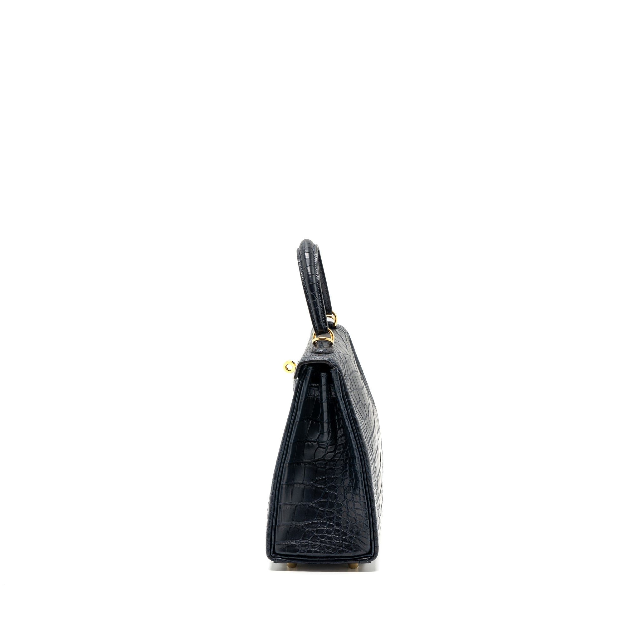 HERMES KELLY 25 MATTE CROCODILE ALLIGATOR MISSISSIPPIENSIS BLUE INDIGO GHW