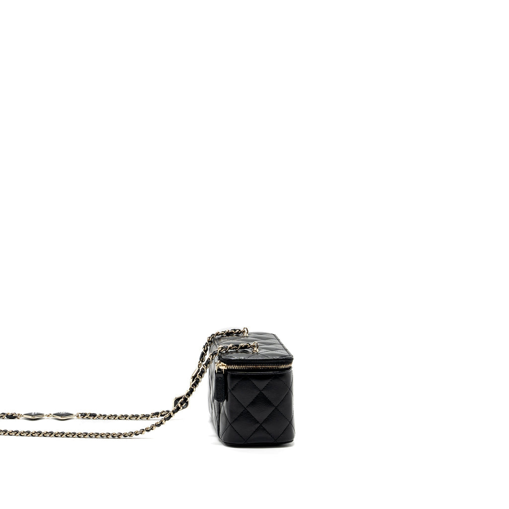 CHANEL LONG VANITY CASE WITH CHARMS CHAIN CALFSKIN BLACK LGHW (MICROCHIP)