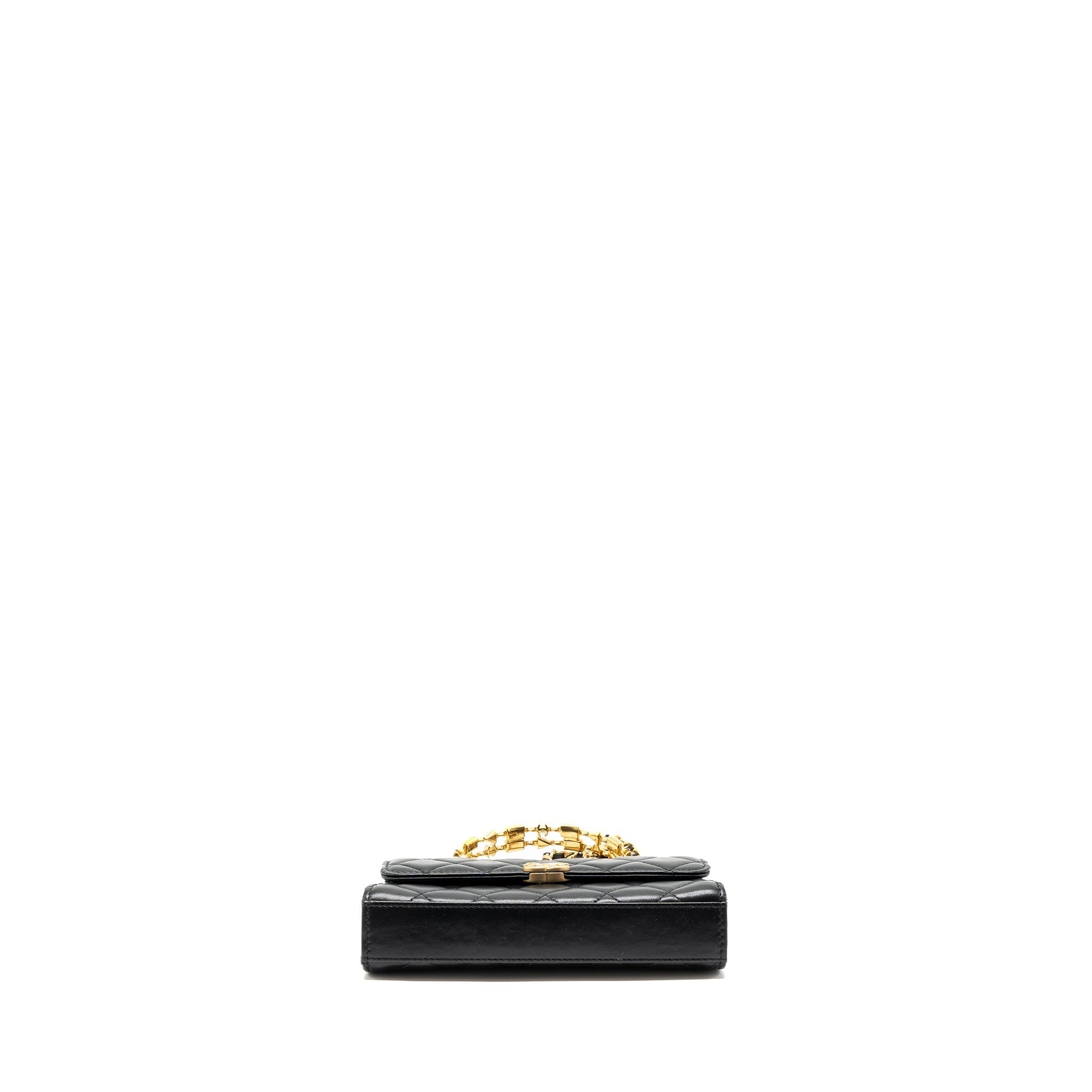 CHANEL 22B FLAP BAG WITH ENAMEL TOP HANDLE LAMBSKIN BLACK GHW (MICROCHIP)
