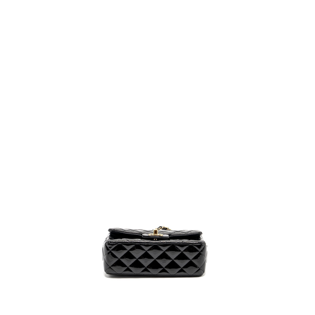 CHANEL MINI RECTANGULAR FLAP BAG PATENT BLACK LGHW