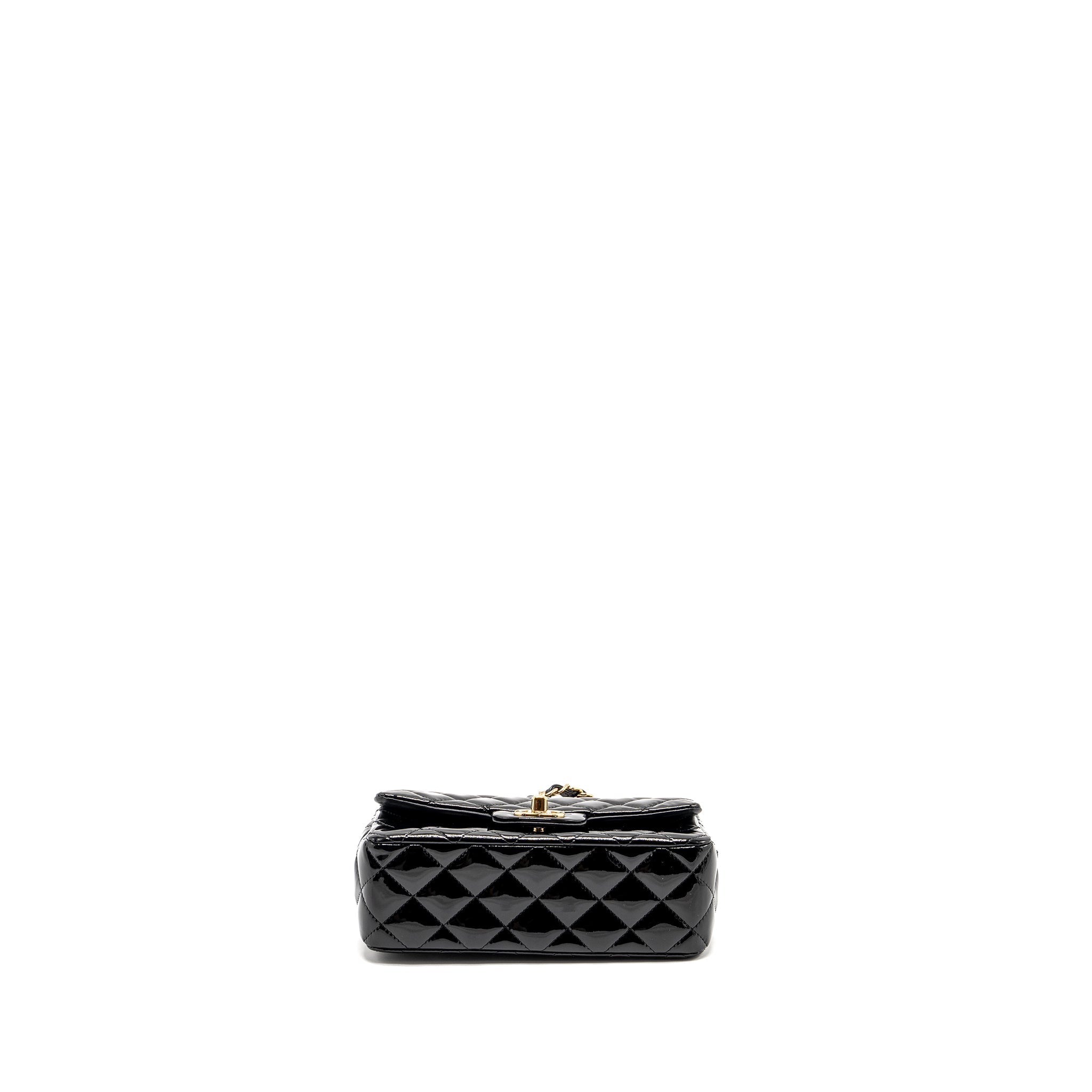 CHANEL MINI RECTANGULAR FLAP BAG PATENT BLACK LGHW