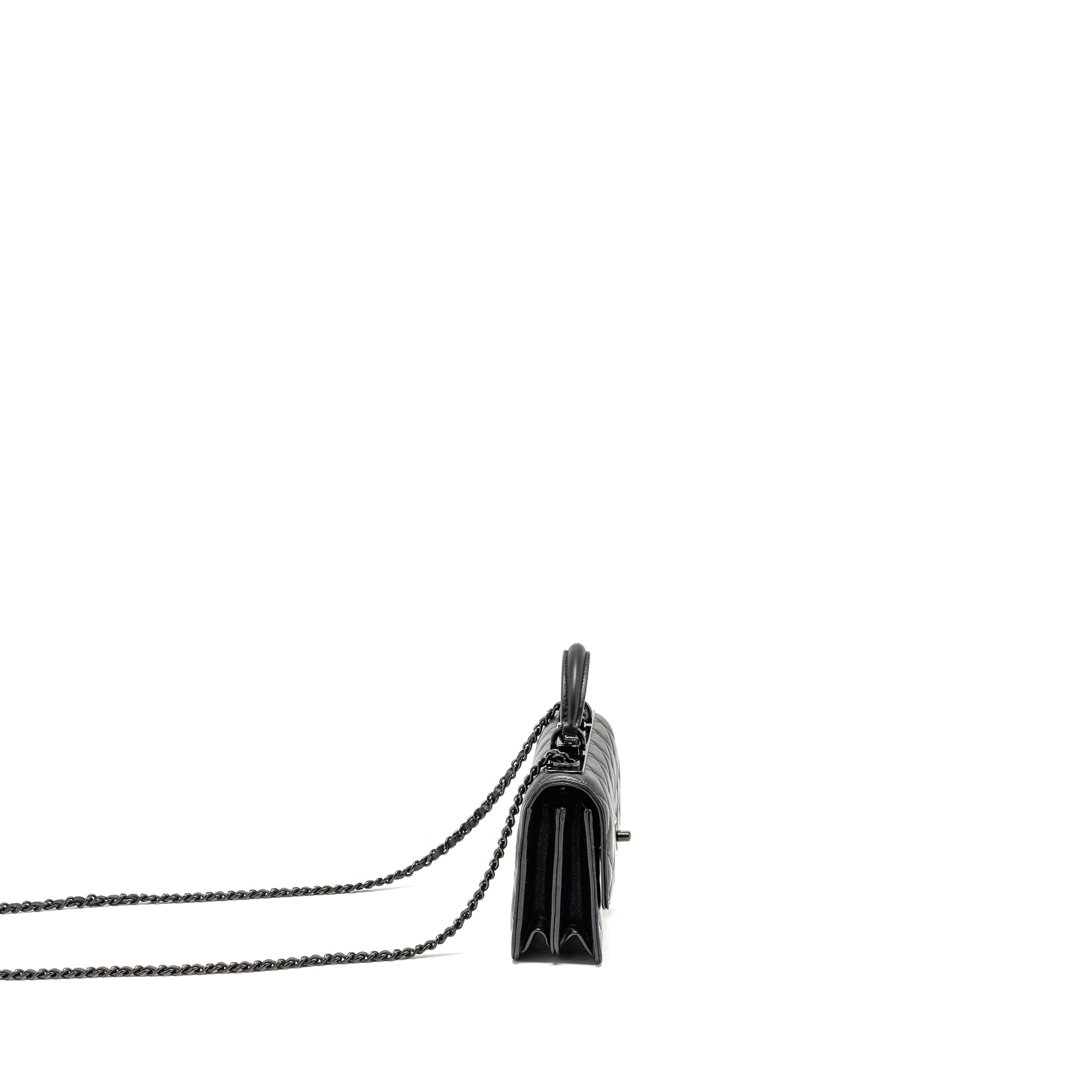 CHANEL TOP HANDLE FLAP WALLET WITH CHAIN LAMBSKIN SO BLACK (MICROCHIP)