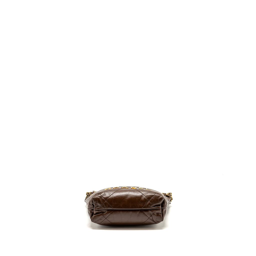 CHANEL MINI 22 BAG SHINY CALFSKIN CHOCOLATE GHW (MICROCHIP)
