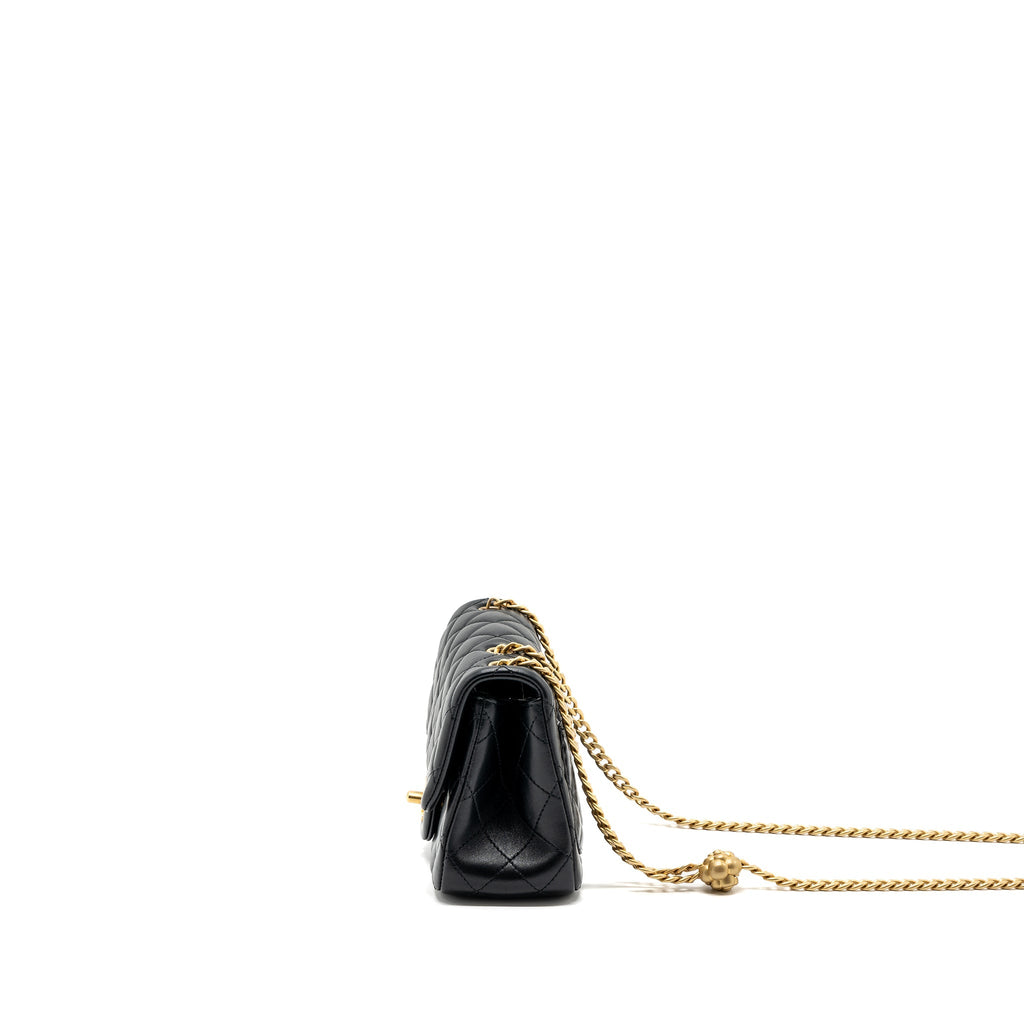 CHANEL CAMELLIA ADJUSTABLE CHAIN MINI SQUARE FLAP BAG LAMBSKIN BLACK GHW (MICROCHIP)