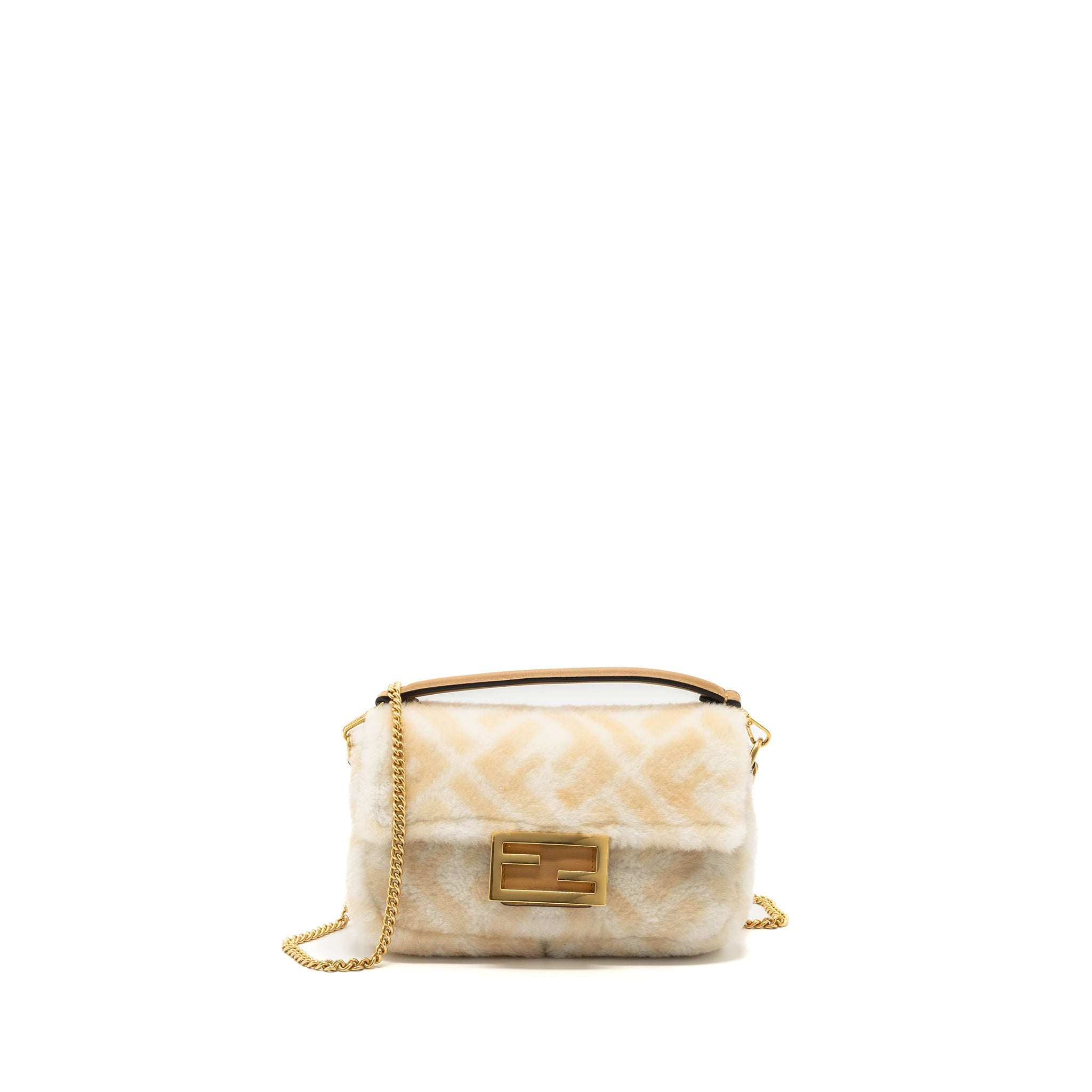 FENDI MINI BAGUETTE SHEEPSKIN BEIGE/ WHITE GHW