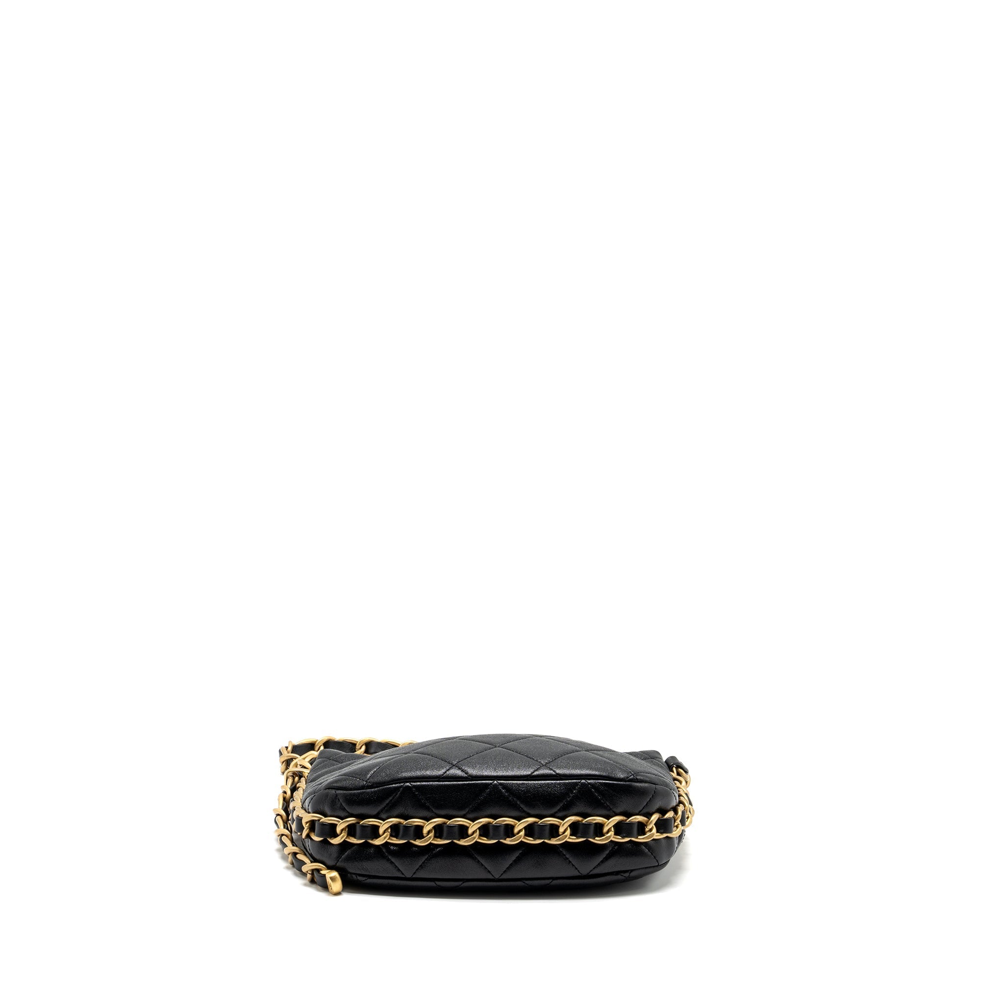 CHANEL 23K HOBO BAG WITH ADJUSTABLE CHAIN LAMBKIN BLACK GHW (MICROCHIP)