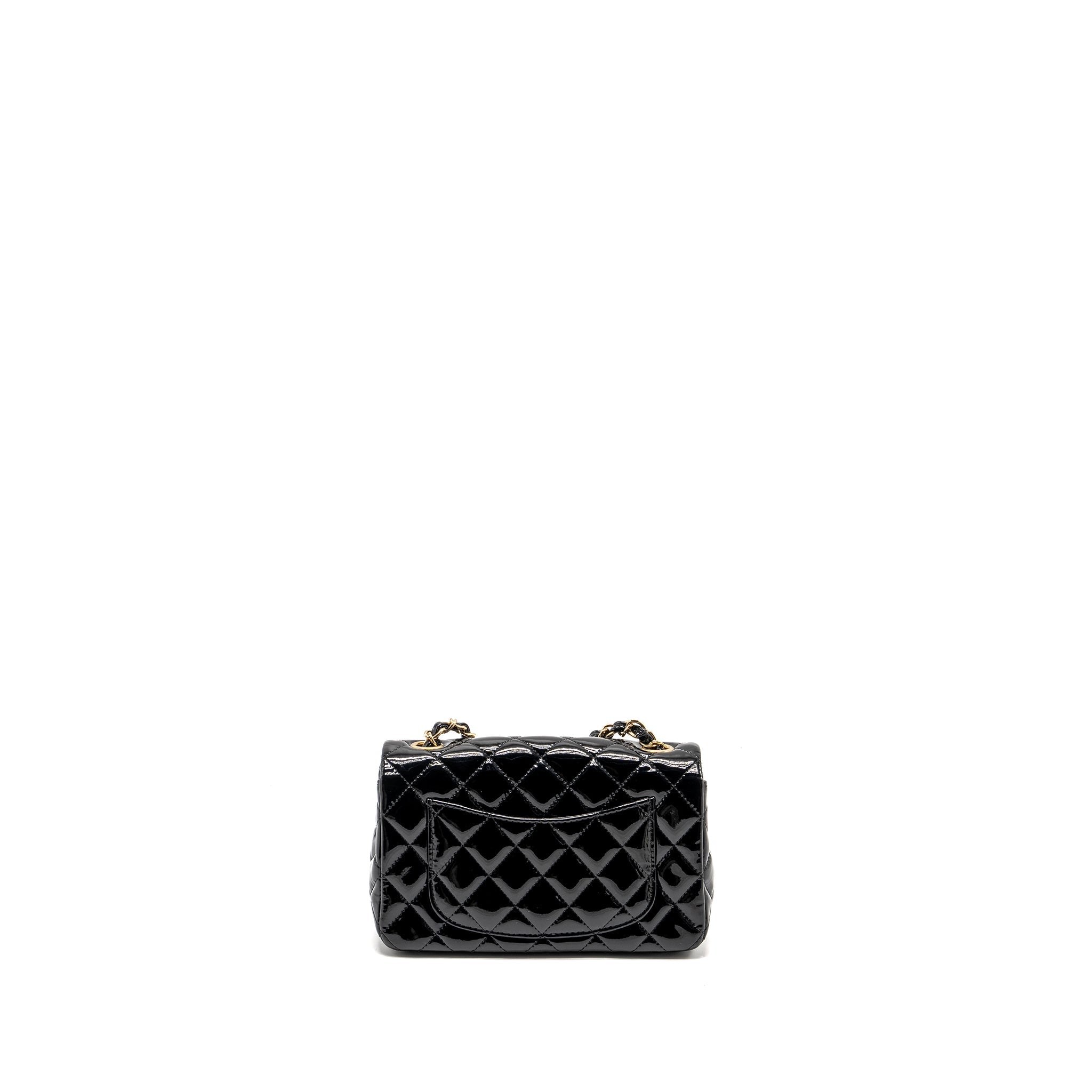 CHANEL MINI RECTANGULAR FLAP BAG PATENT BLACK LGHW