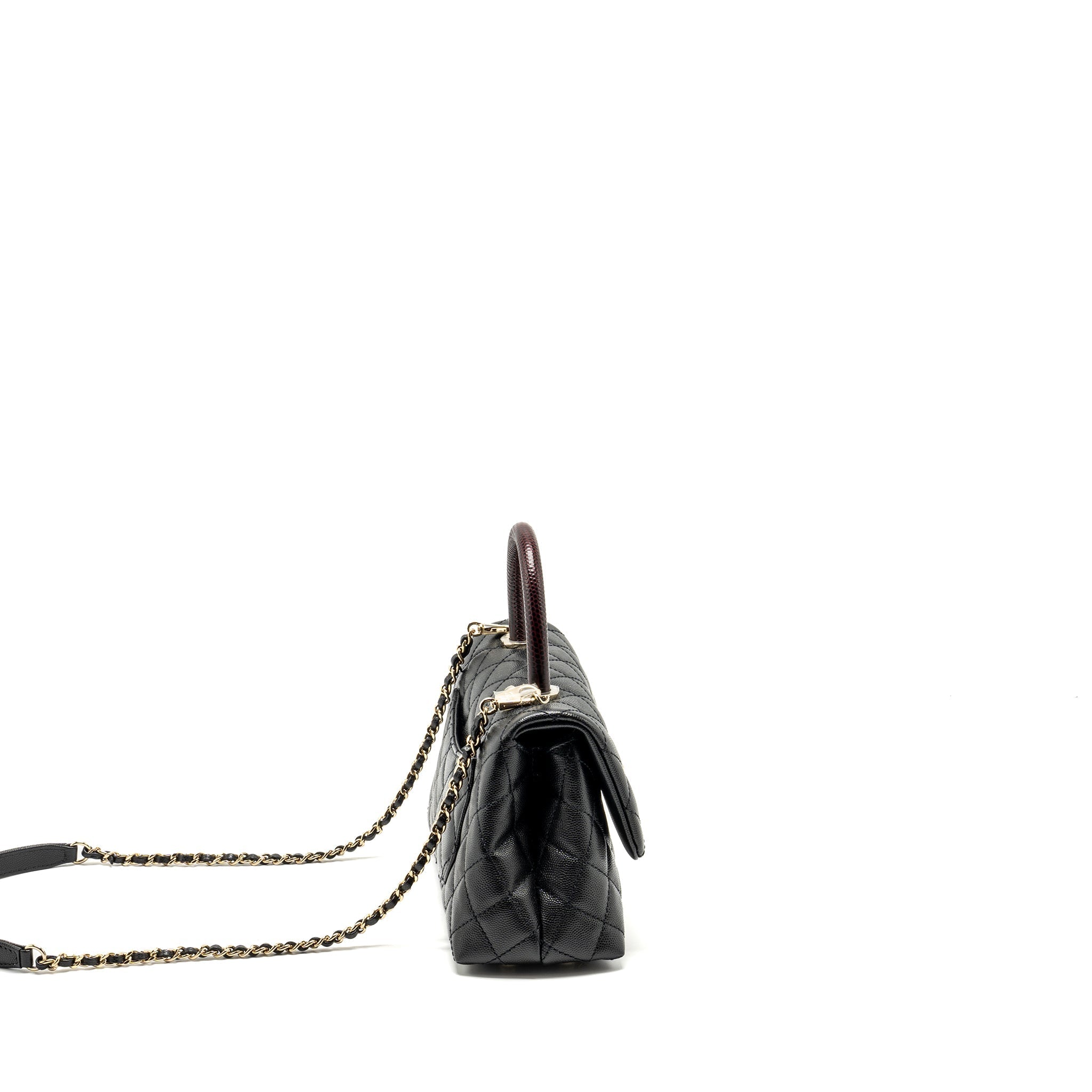 CHANEL SMALL COCO HANDLE WITH LIZARD EMBOSSED HANDLE CAVIAR BLACK LGHW