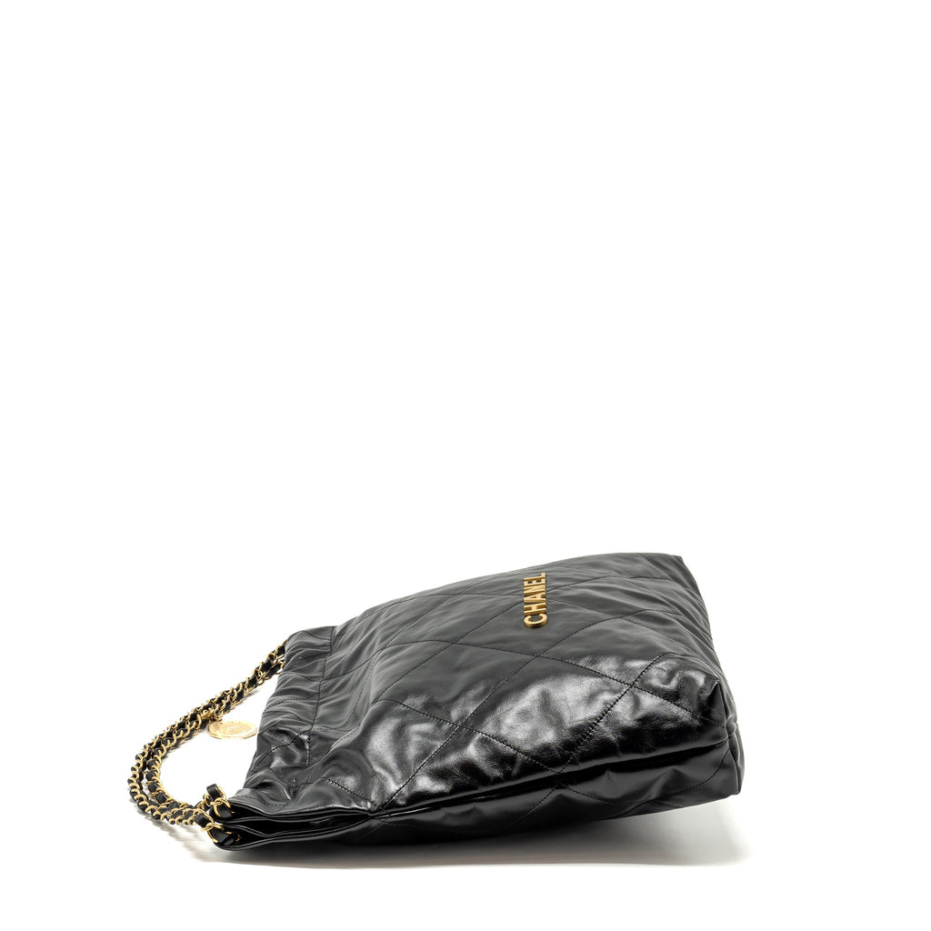 CHANEL MEDIUM 22 BAG SHINY CALFSKIN BLACK GHW (MICROCHIP)