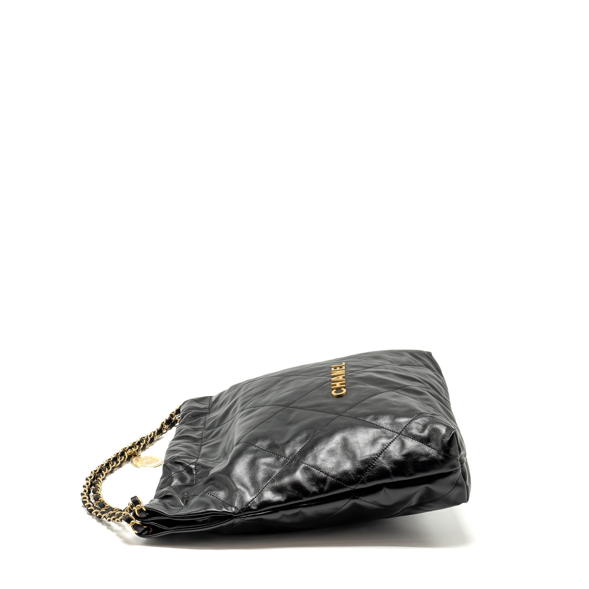 CHANEL MEDIUM 22 BAG SHINY CALFSKIN BLACK GHW (MICROCHIP)