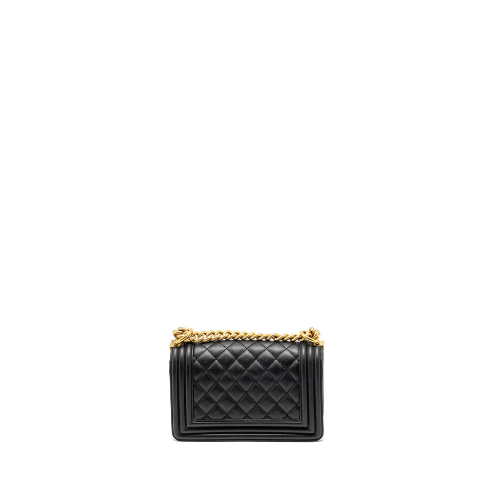 CHANEL SMALL BOY BAG CALFSKIN BLACK GHW (MICROCHIP)