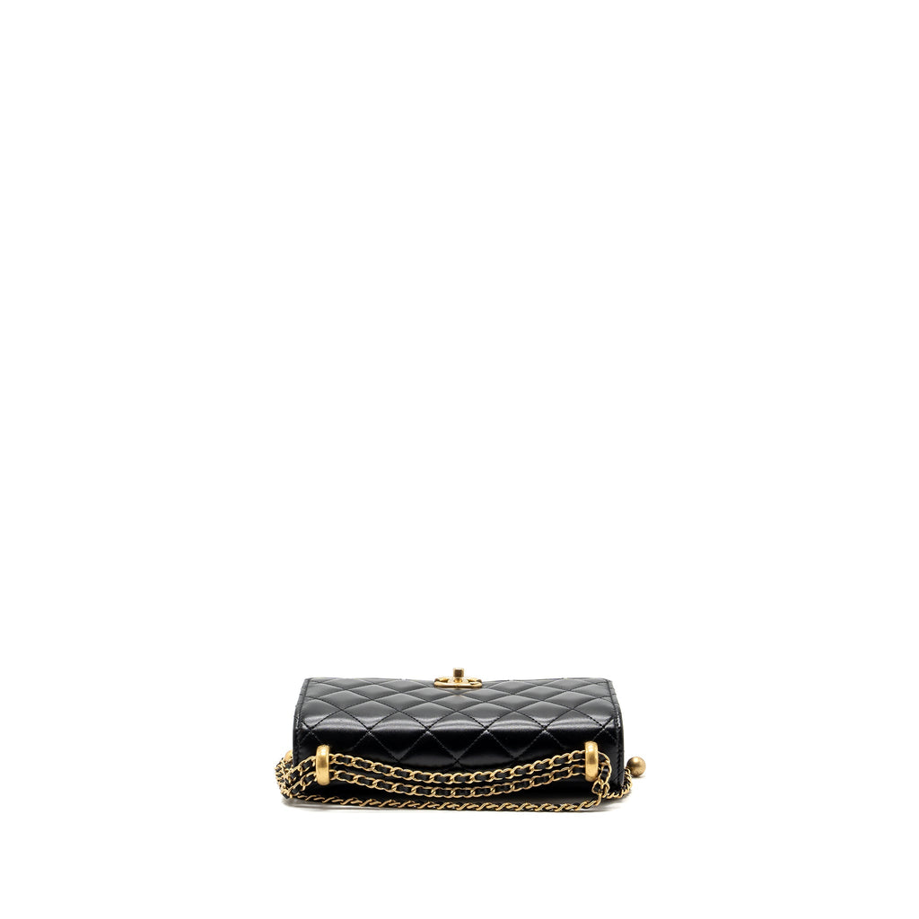 CHANEL 24C GOLD CRUSH WALLET ON CHAIN CALFSKIN BLACK GHW (MICROCHIP)