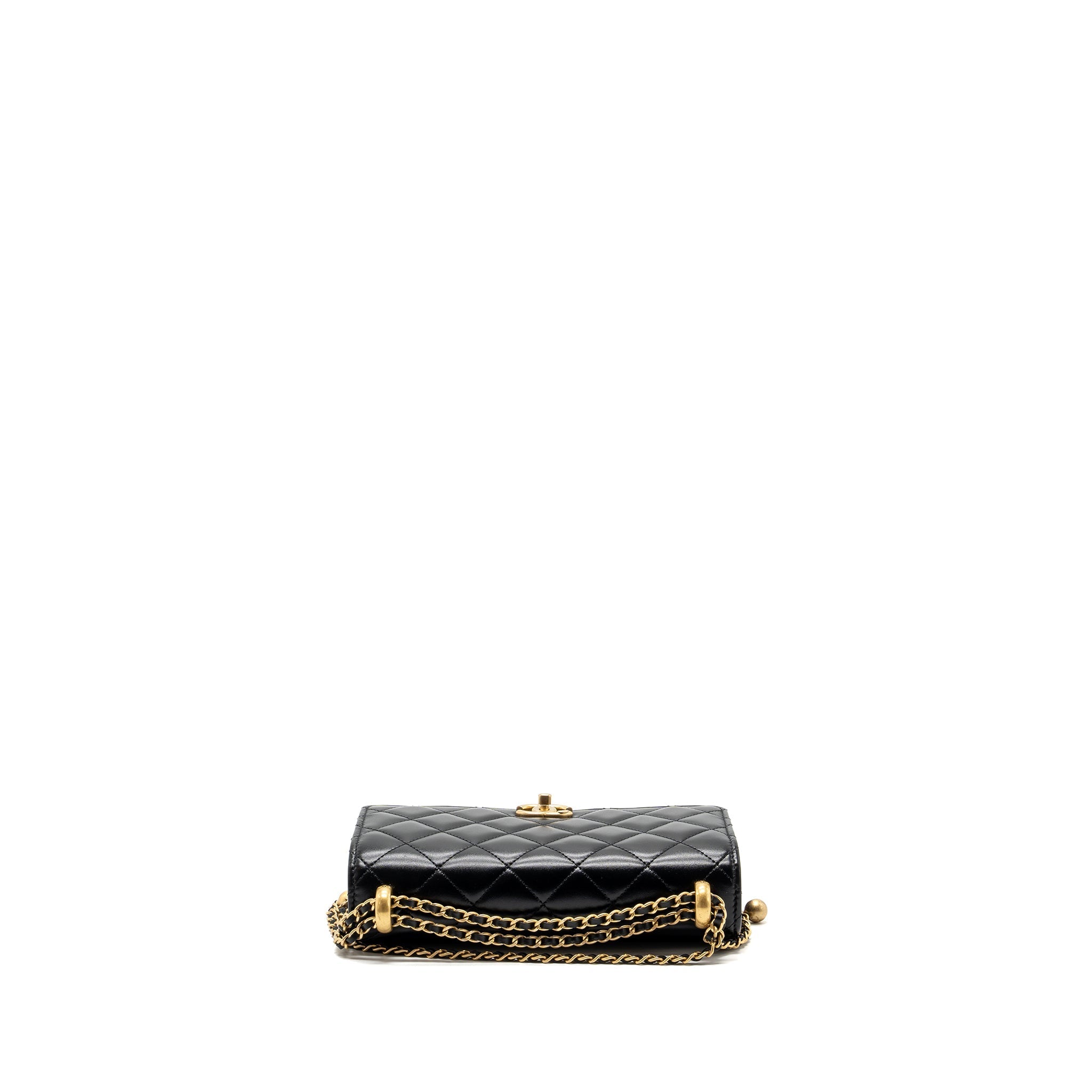 CHANEL 24C GOLD CRUSH WALLET ON CHAIN CALFSKIN BLACK GHW (MICROCHIP)
