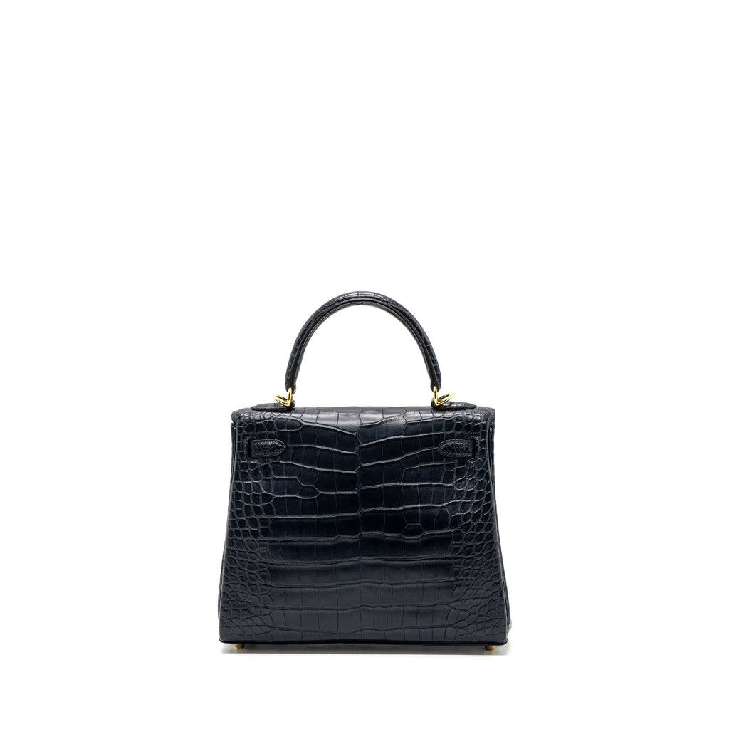 HERMES KELLY 25 MATTE CROCODILE ALLIGATOR MISSISSIPPIENSIS BLUE INDIGO GHW