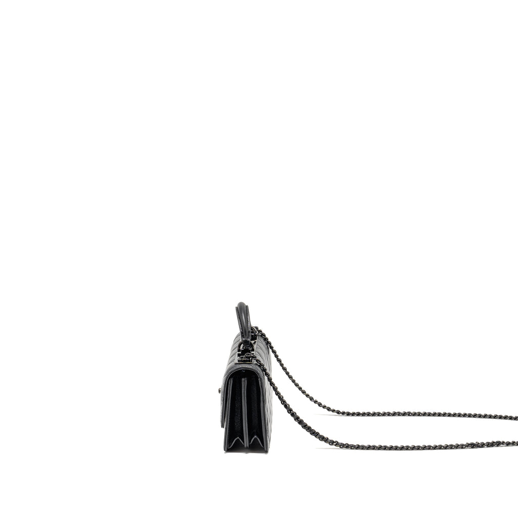 CHANEL TOP HANDLE FLAP WALLET WITH CHAIN LAMBSKIN SO BLACK (MICROCHIP)