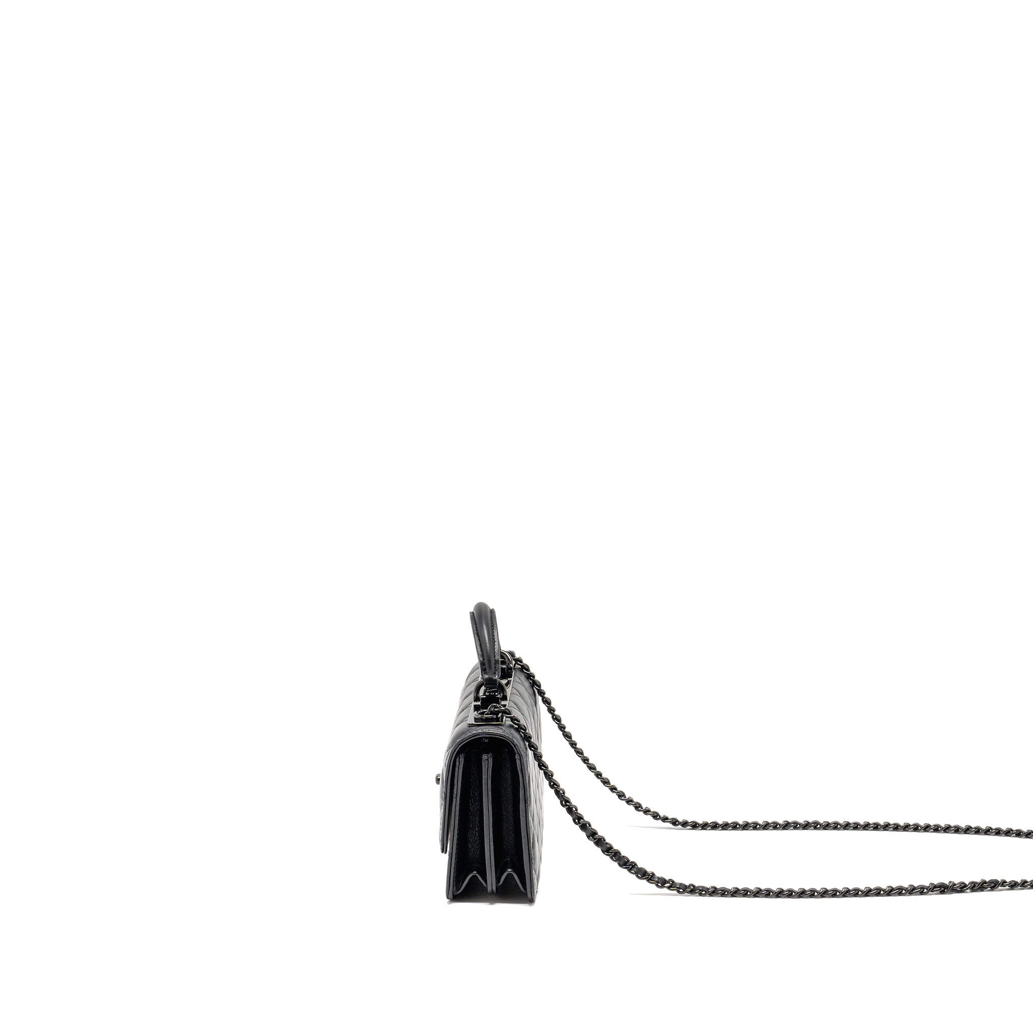 CHANEL TOP HANDLE FLAP WALLET WITH CHAIN LAMBSKIN SO BLACK (MICROCHIP)