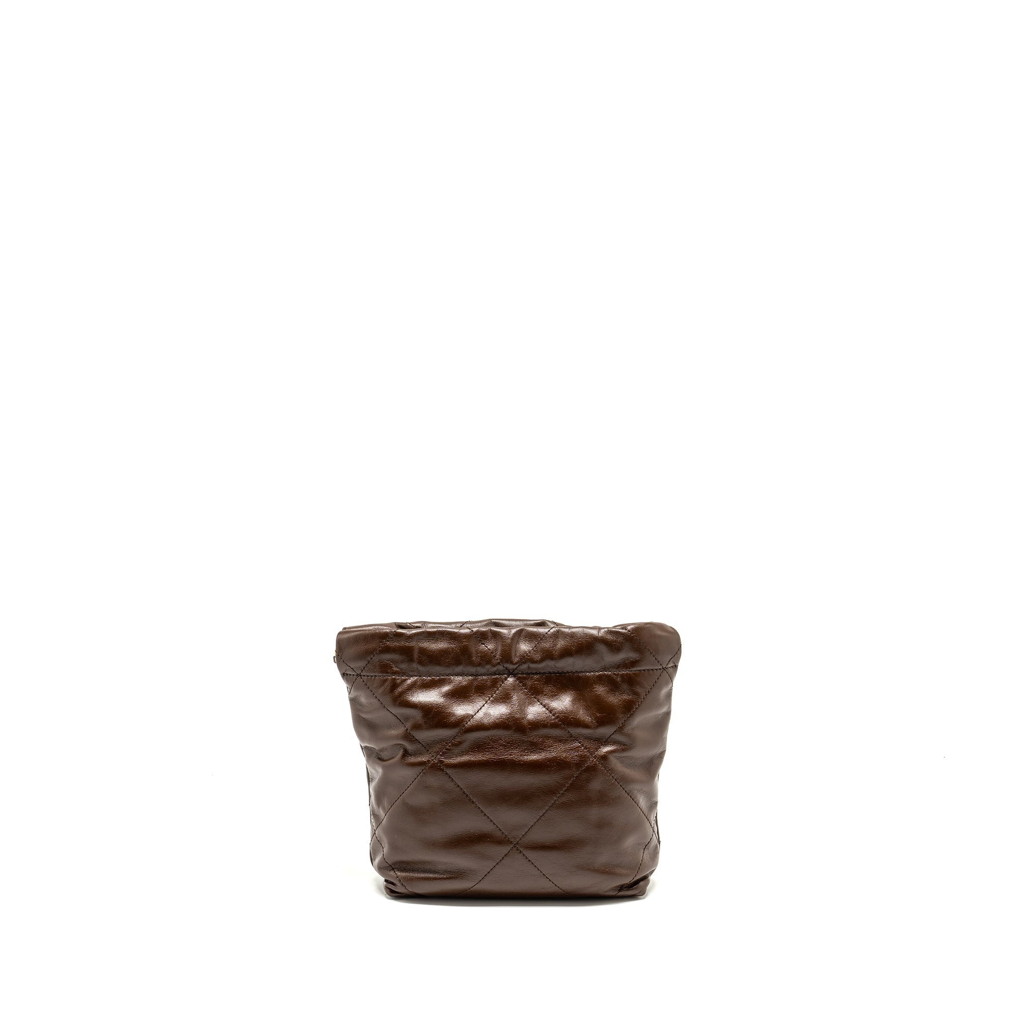 CHANEL MINI 22 BAG SHINY CALFSKIN CHOCOLATE GHW (MICROCHIP)