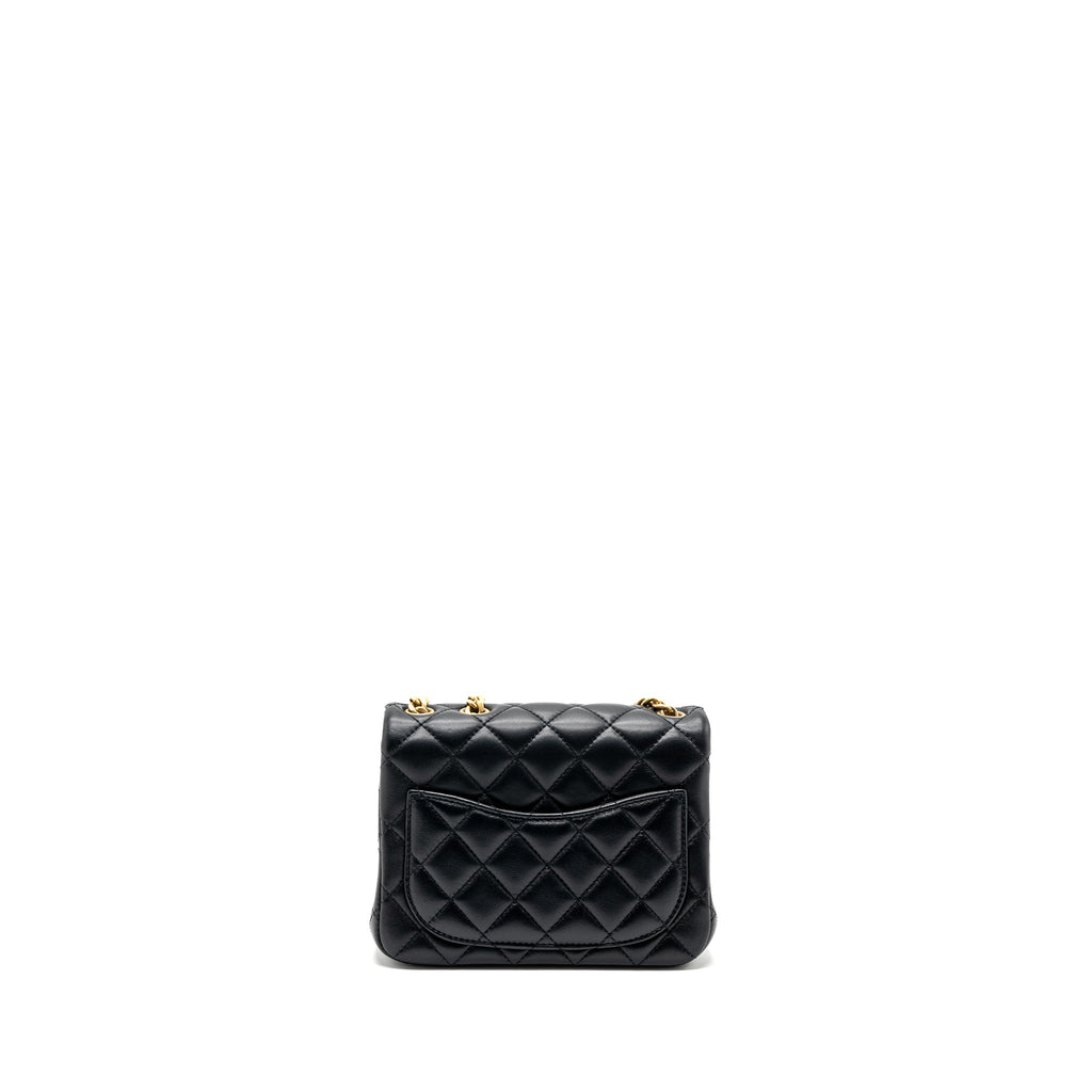 CHANEL CAMELLIA ADJUSTABLE CHAIN MINI SQUARE FLAP BAG LAMBSKIN BLACK GHW (MICROCHIP)