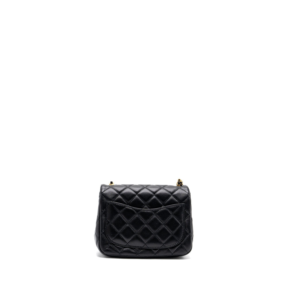 CHANEL PEARL CRUSH MINI SQUARE FLAP BAG LAMBSKIN BLACK GHW(MICROCHIP)
