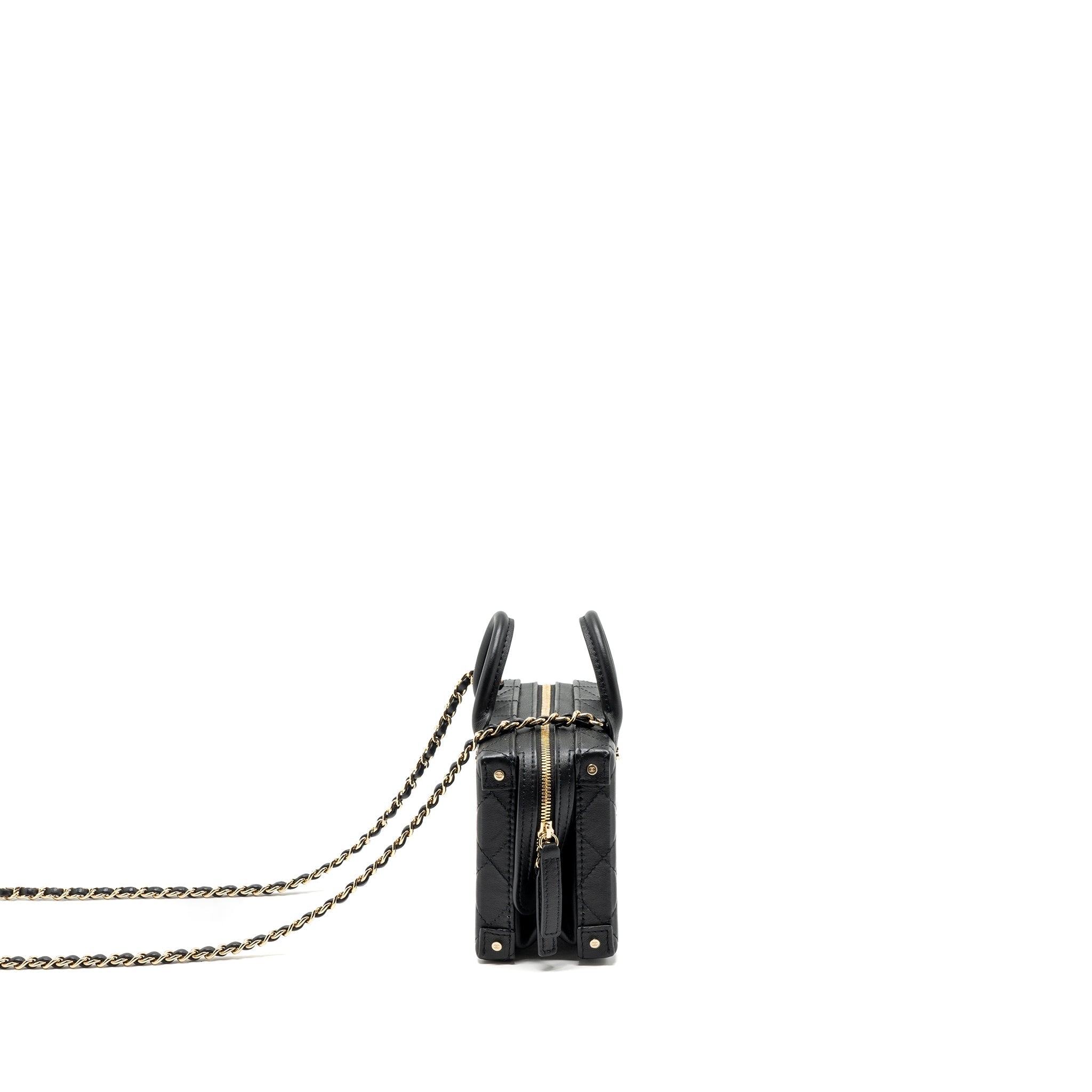 CHANEL 22B TOP HANDLE SMALL VANITY CASE CALFSKIN BLACK GHW(MICROCHIP)