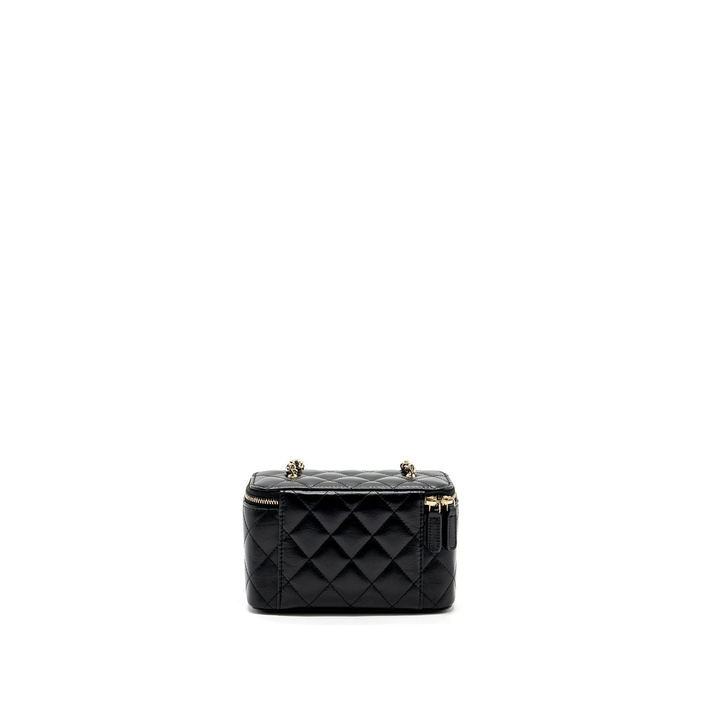 CHANEL LONG VANITY CASE WITH CHARMS CHAIN CALFSKIN BLACK LGHW (MICROCHIP)