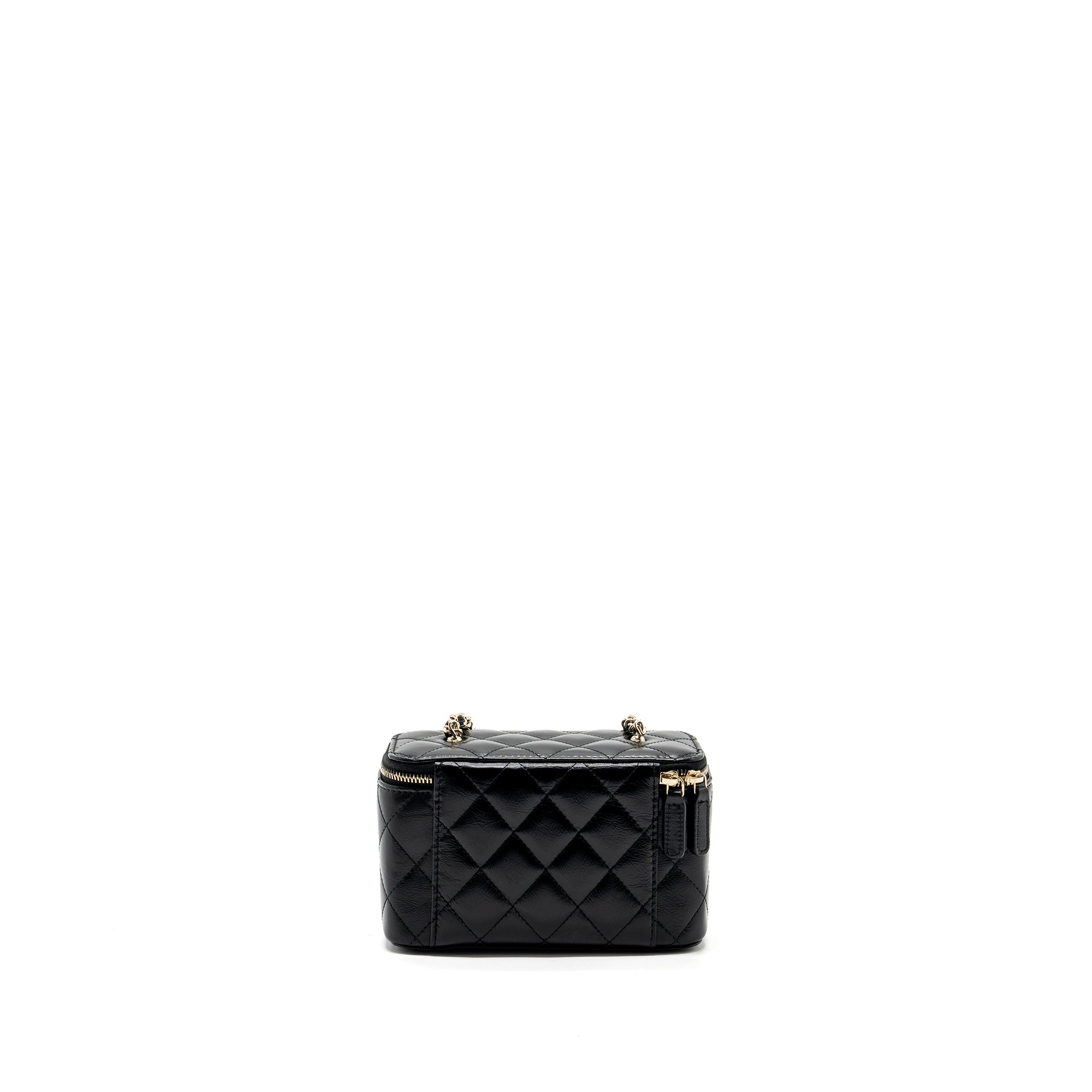 CHANEL LONG VANITY CASE WITH CHARMS CHAIN CALFSKIN BLACK LGHW (MICROCHIP)
