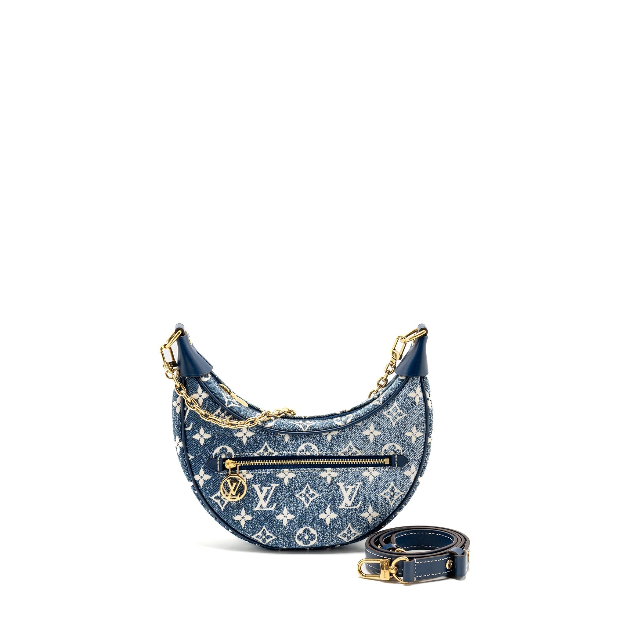 LOUIS VUITTON HALF-MOON LOOP BAGUETTE BAG DENIM BLUE GHW
