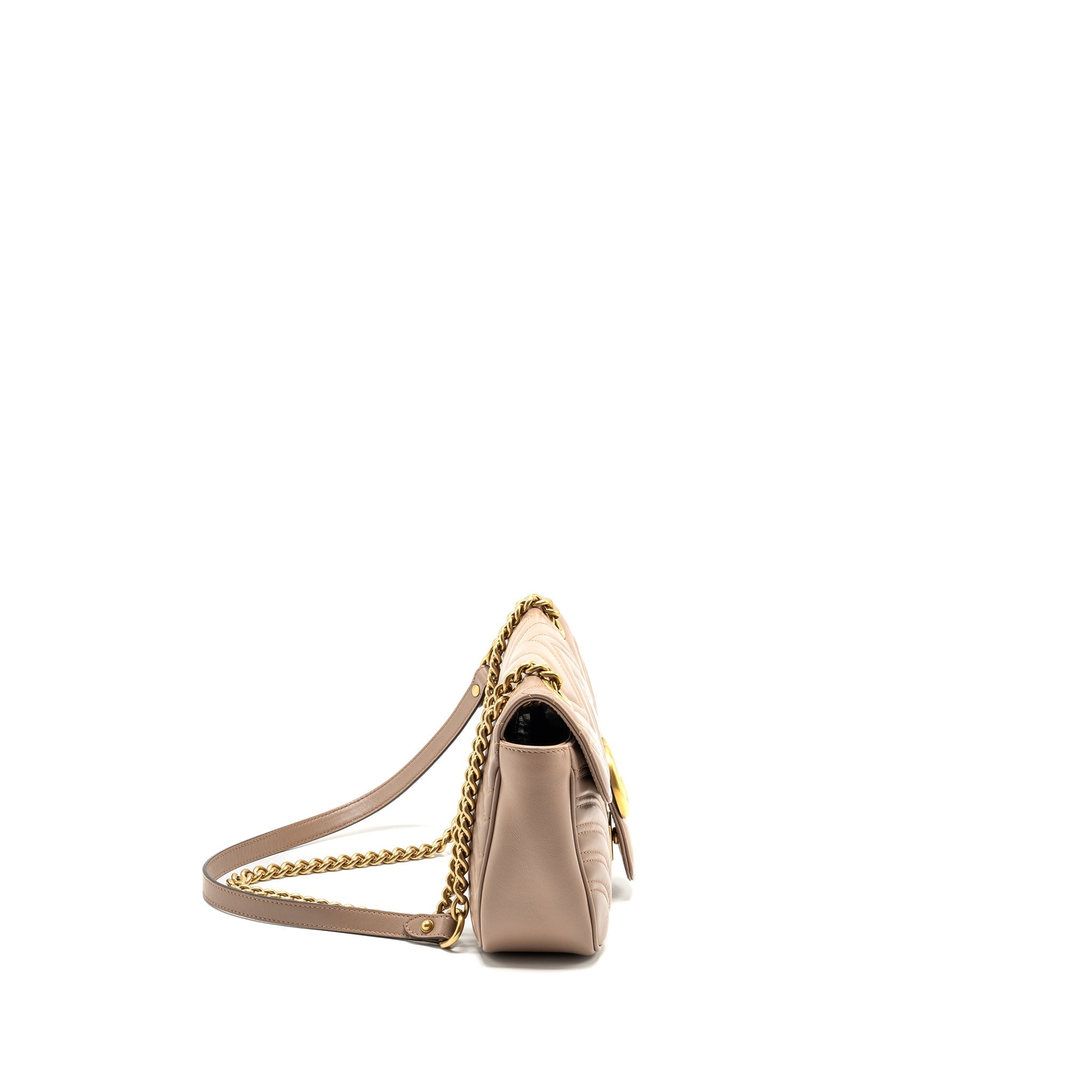 GUCCI SMALL GG MARMONT SHOULDER BAG CALFSKIN BEIGE GHW