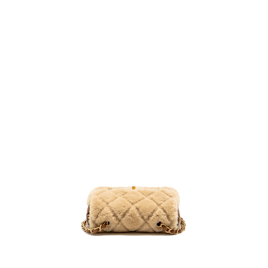 CHANEL MINI SHEARLING FLAP BAG LAMBSKIN DARK BROWN GHW (MICROCHIP)
