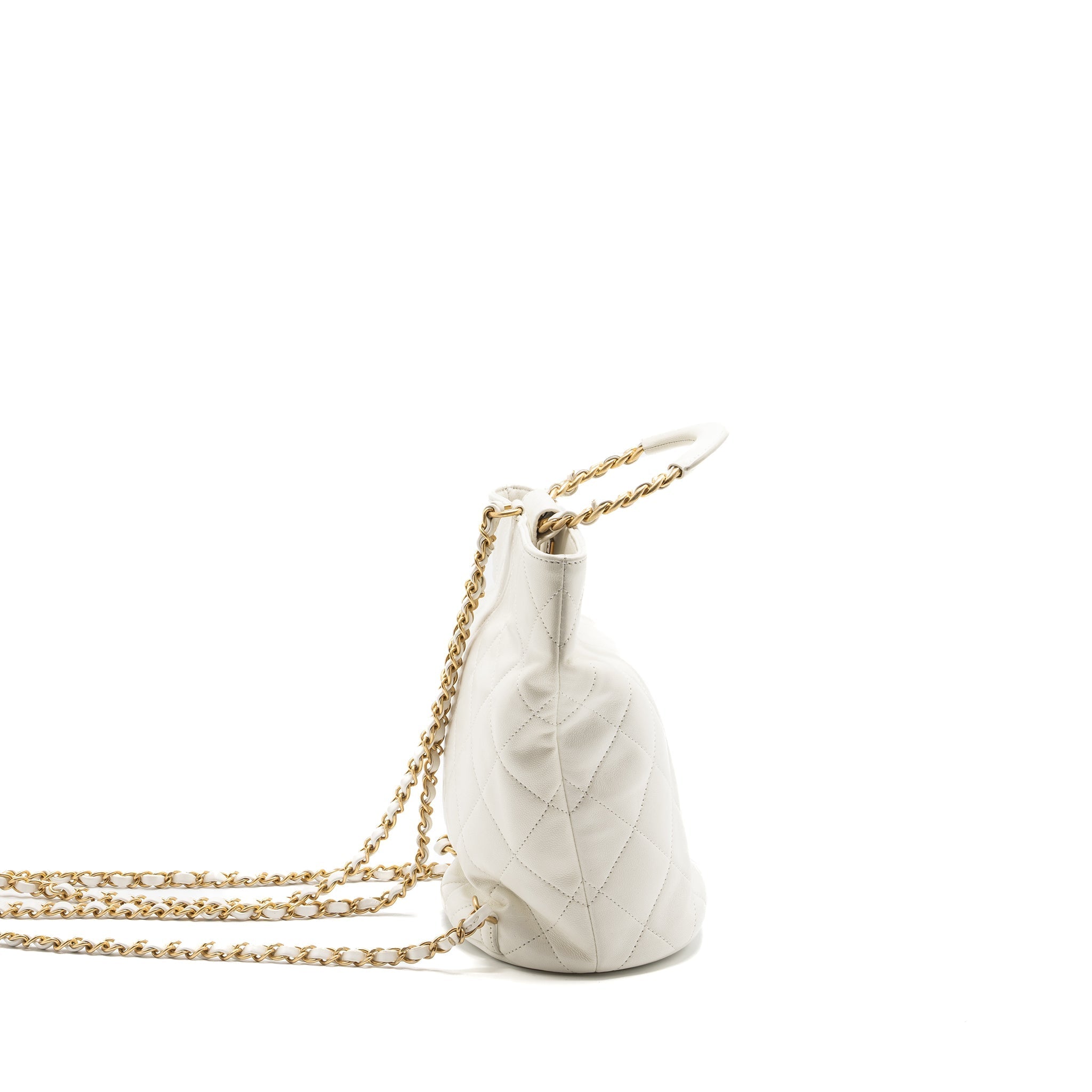 CHANEL ROUND HANDLE BUCKET BACKPACK LAMBSKIN WHITE GHW
