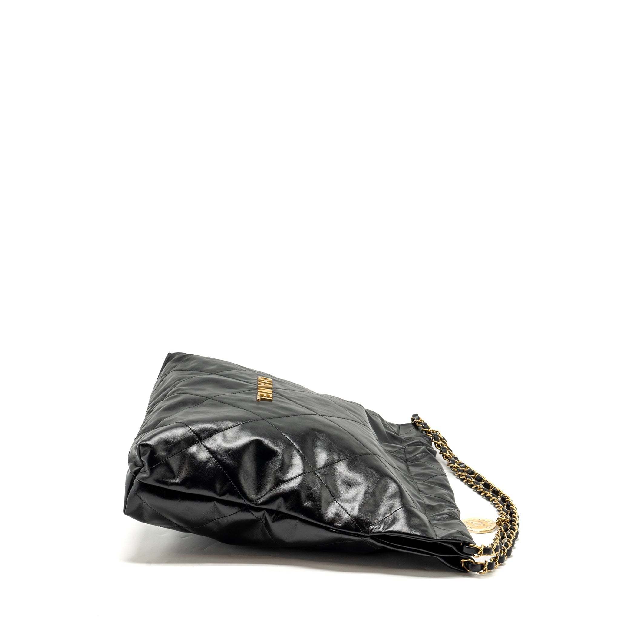 CHANEL MEDIUM 22 BAG SHINY CALFSKIN BLACK GHW (MICROCHIP)