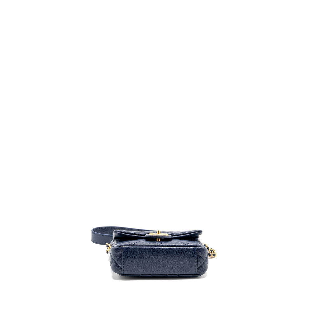 CHANEL 22A BUTTON ON CHAIN MINI SQUARE FLAP BAG CAVIAR NAVY GHW (MICROCHIP)